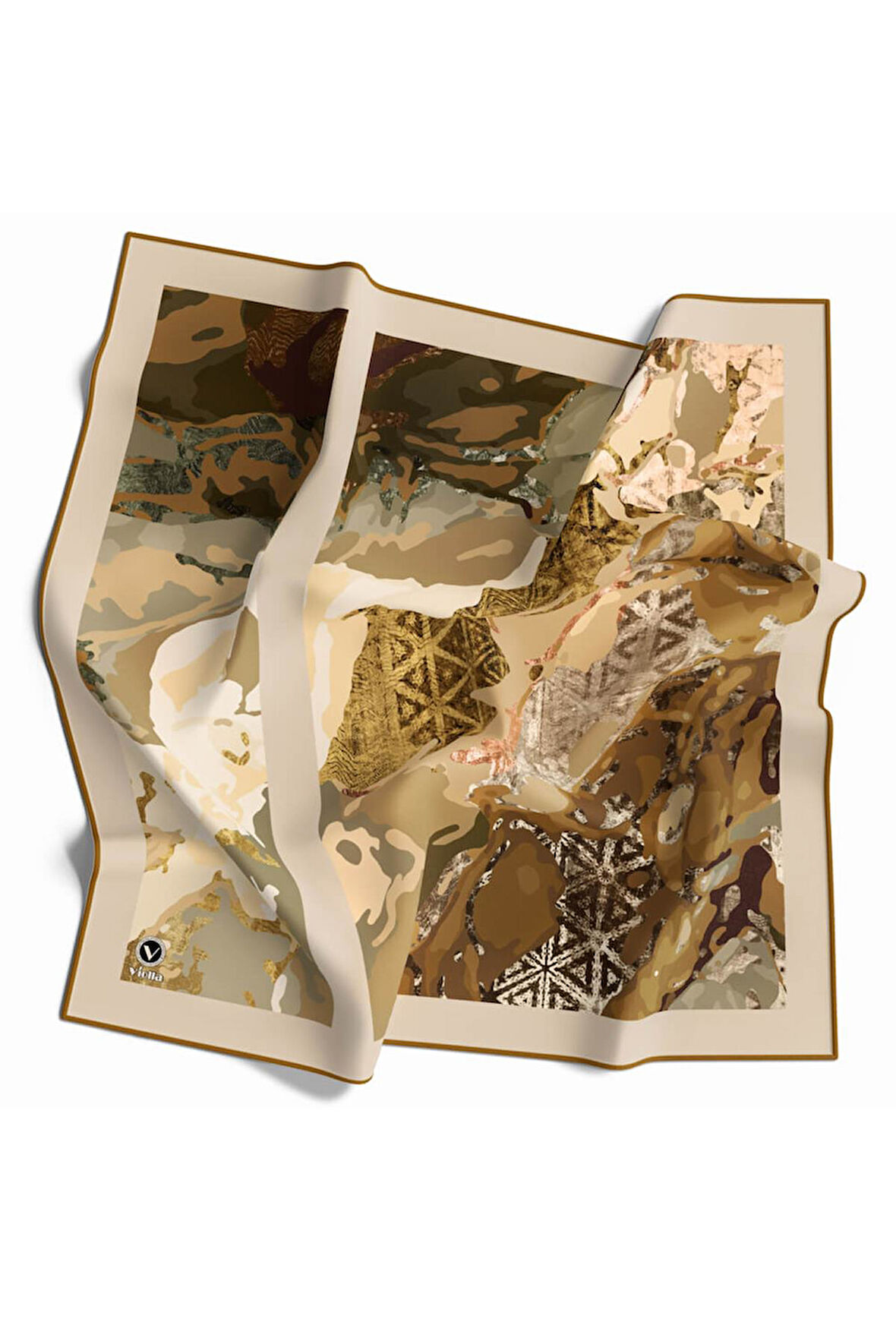 Twill Etnil ve Batik Desenli Hardal Renkli 90x90 Eşarp (İpek İçermez) Dikim Şekli : El Dikişi