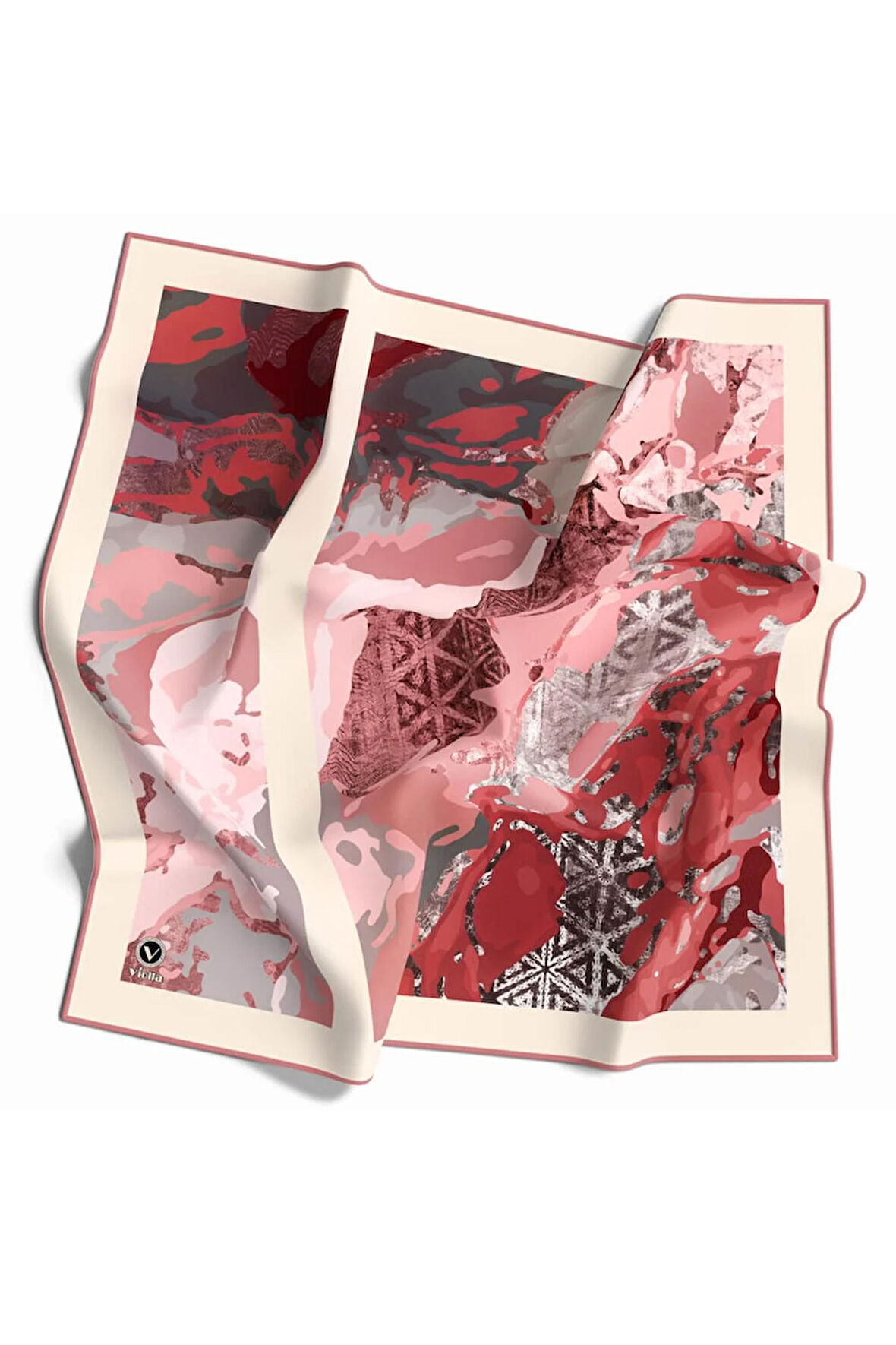 Twill Etnik ve Batik Desenli Pudra Renkli 90x90 Eşarp (İpek İçermez) Dikim Şekli : El Dikişi