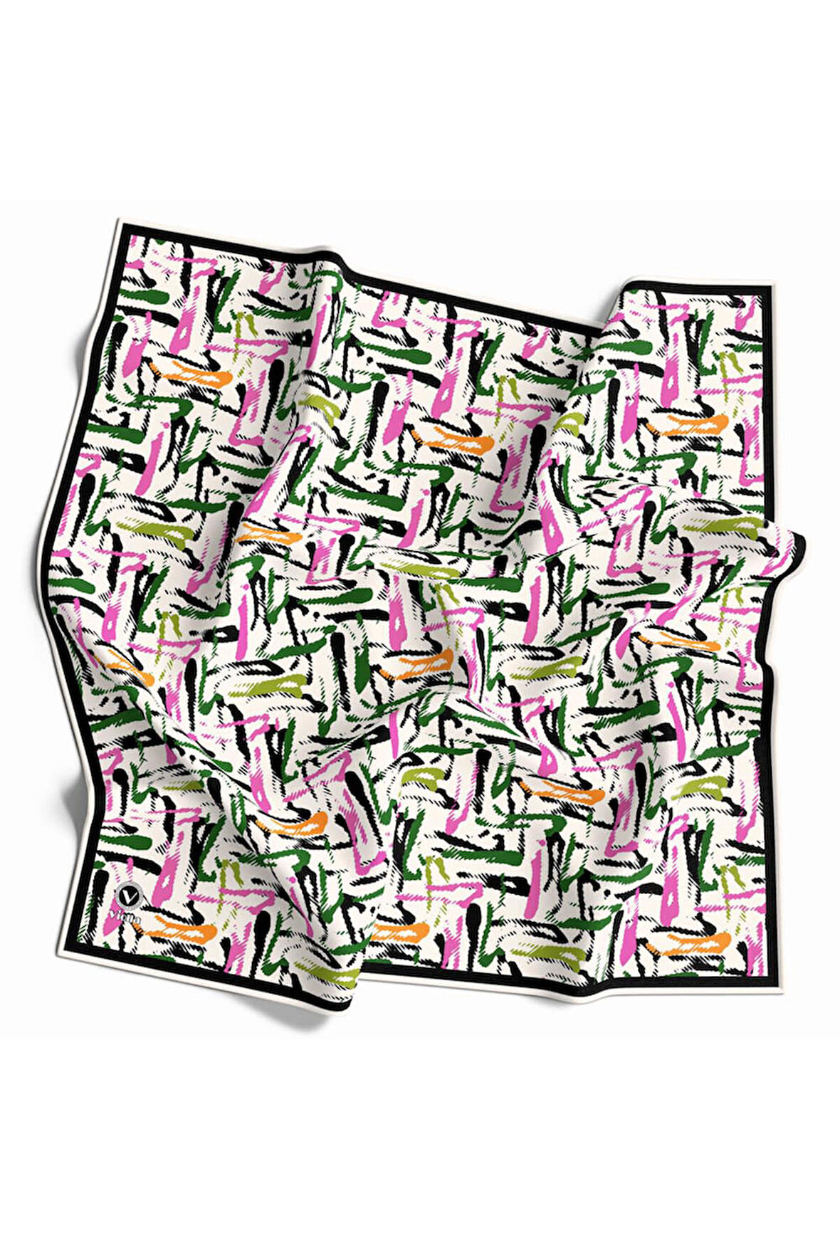 Twill Geometrik Desenli Pembe - Zümrüt Yeşili Renkli 90x90 Eşarp (İpek İçermez) Dikim Şekli : El Dikişi