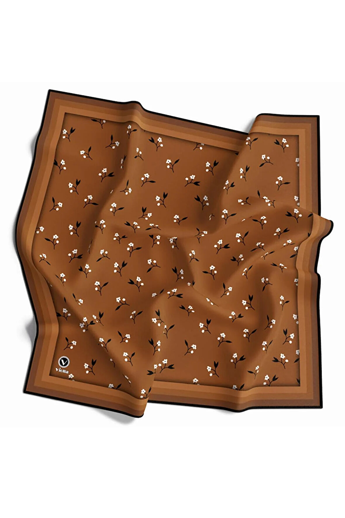 Rayon Çıtır Çiçek Desenli Taba Renkli 90x90 Eşarp (İpek İçermez) Kenar Dikiş Şekli El Dikişli