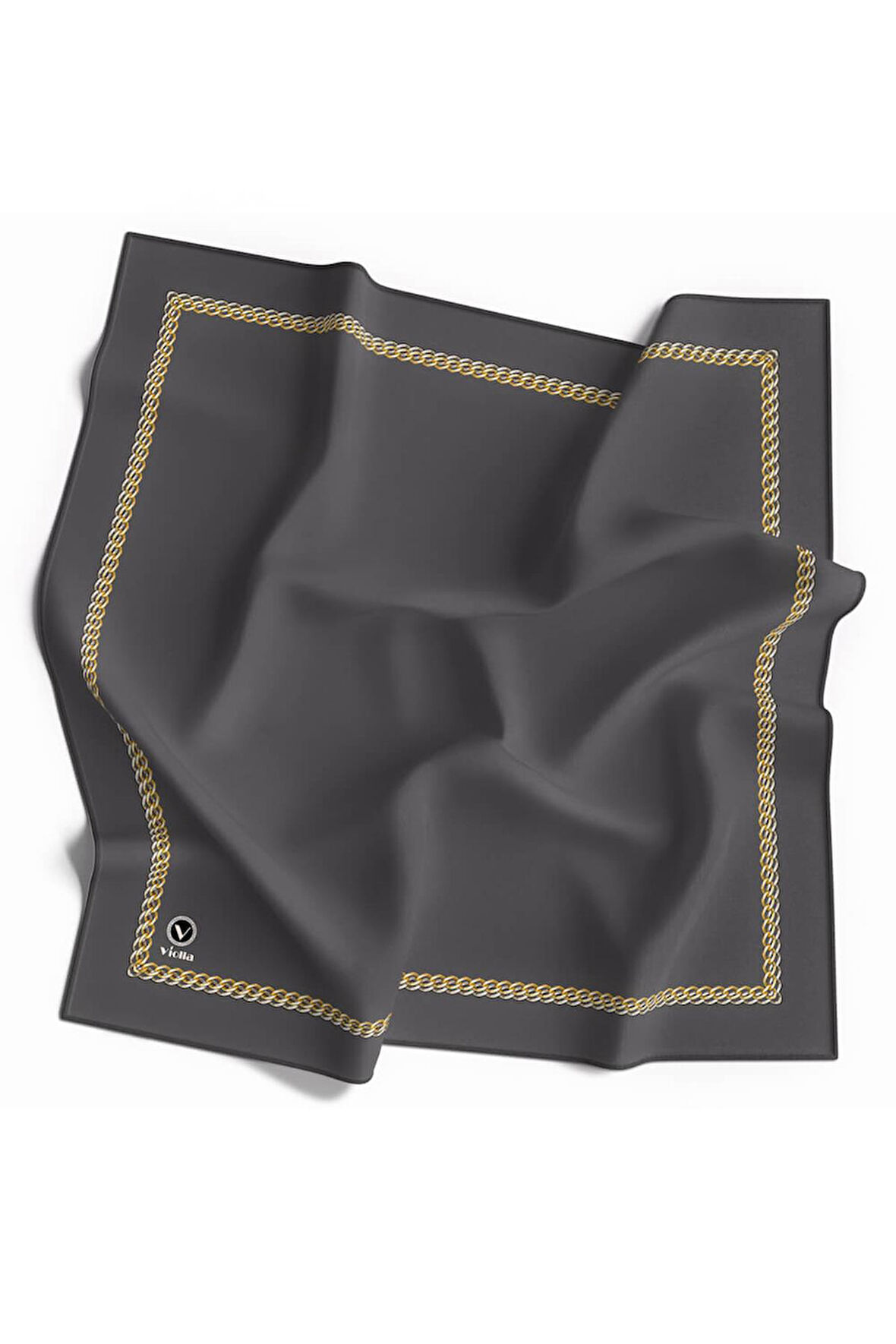 Twill Kenar Motifi Zincir Desenli Füme Renkli 90x90 Dikim Şekli : El Dikişi Eşarp (İpek İçermez)