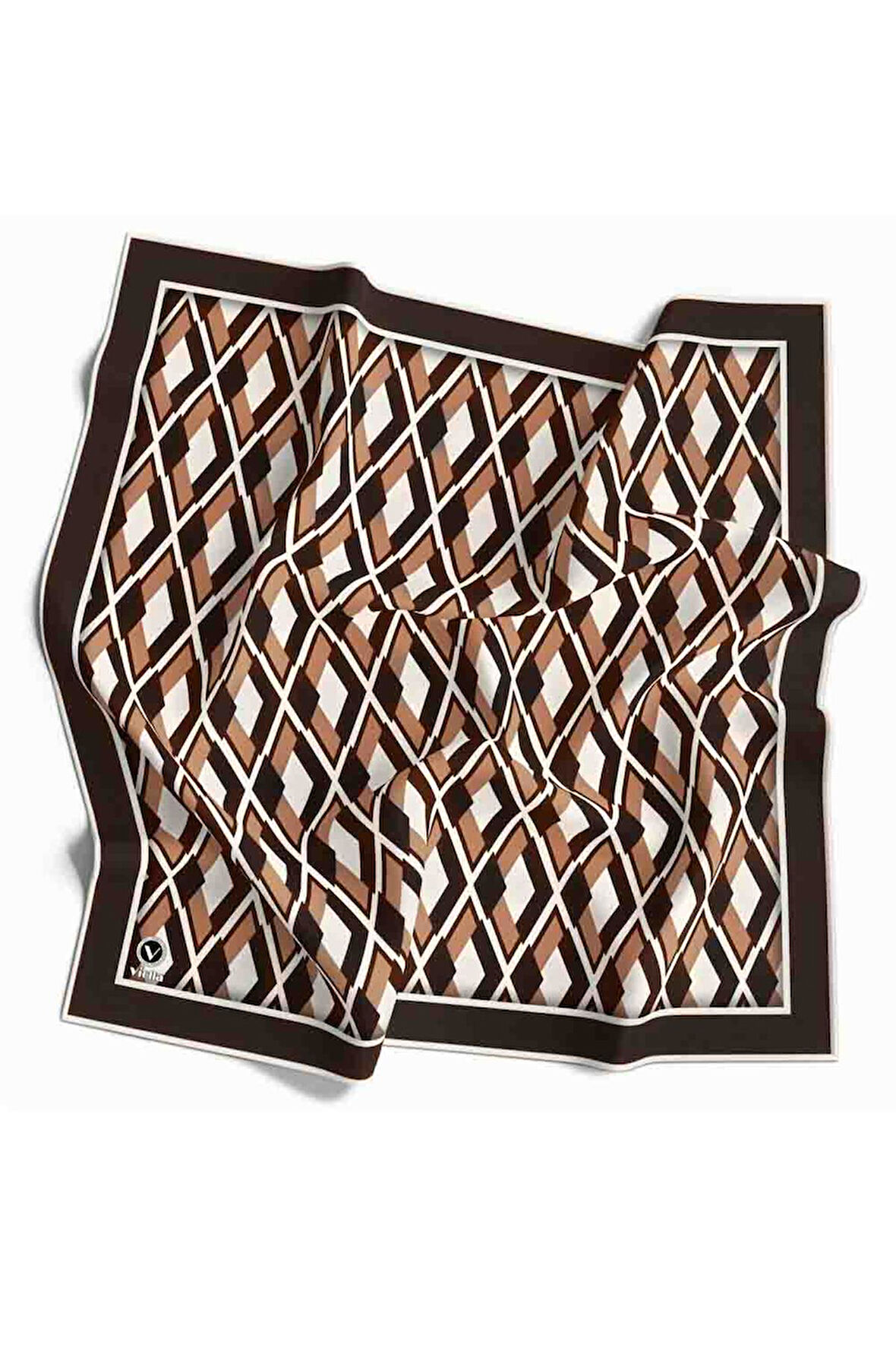 Kristal Geometrik Desenli Kahverengi Renkli 90x90 Eşarp (İpek İçermez) Dikim Şekli : El Dikişi