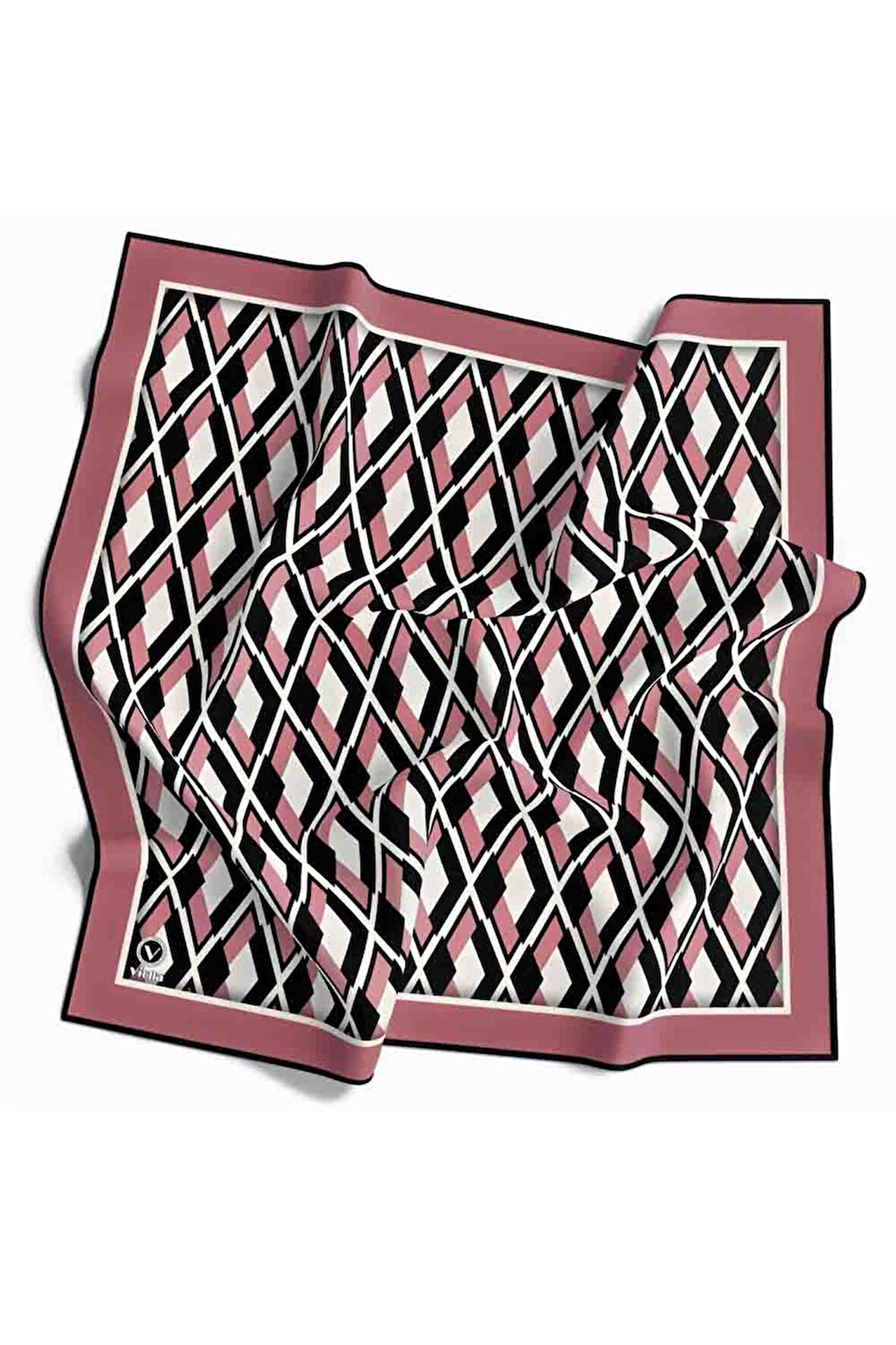 Kristal Geometrik Desenli Pudra Renkli 90x90 Eşarp (İpek İçermez) Dikim Şekli : El Dikişi