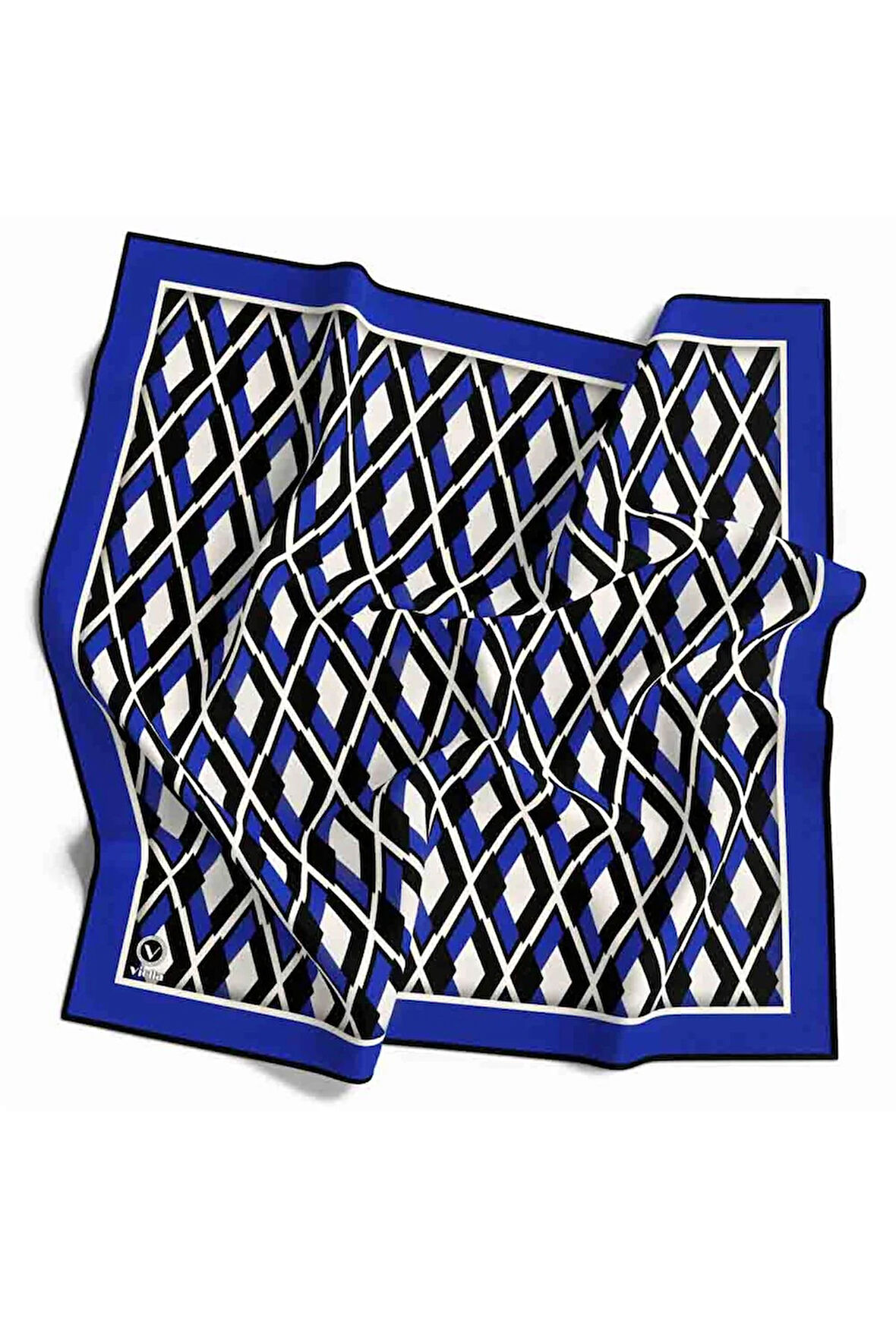 Kristal Geometrik Desenli Saks Renkli 90x90 Eşarp (İpek İçermez) Dikim Şekli : El Dikişi