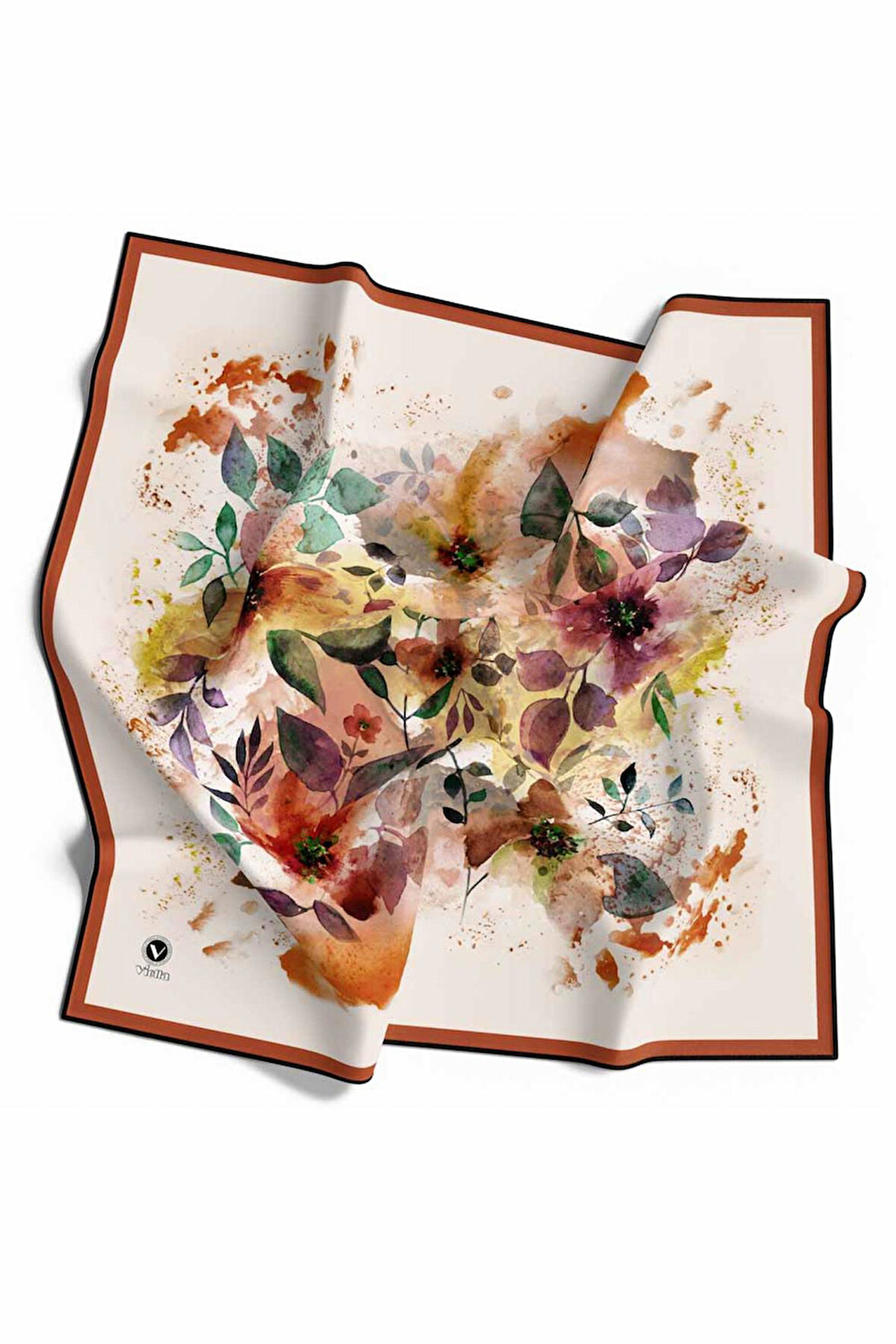 Kristal Çiçek Desenli Krem - Taba Renkli 90x90 Eşarp (İpek İçermez) Dikim Şekli : El Dikişi