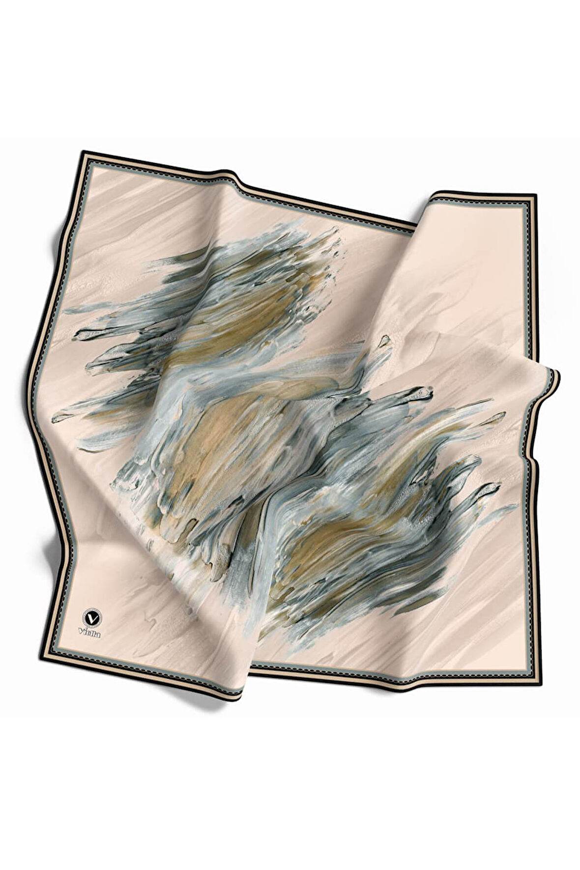 Twill Fırça Darbesi Desenli Buz Mavisi Renkli 90x90 Eşarp (İpek İçermez) Dikim Şekli : El Dikişi