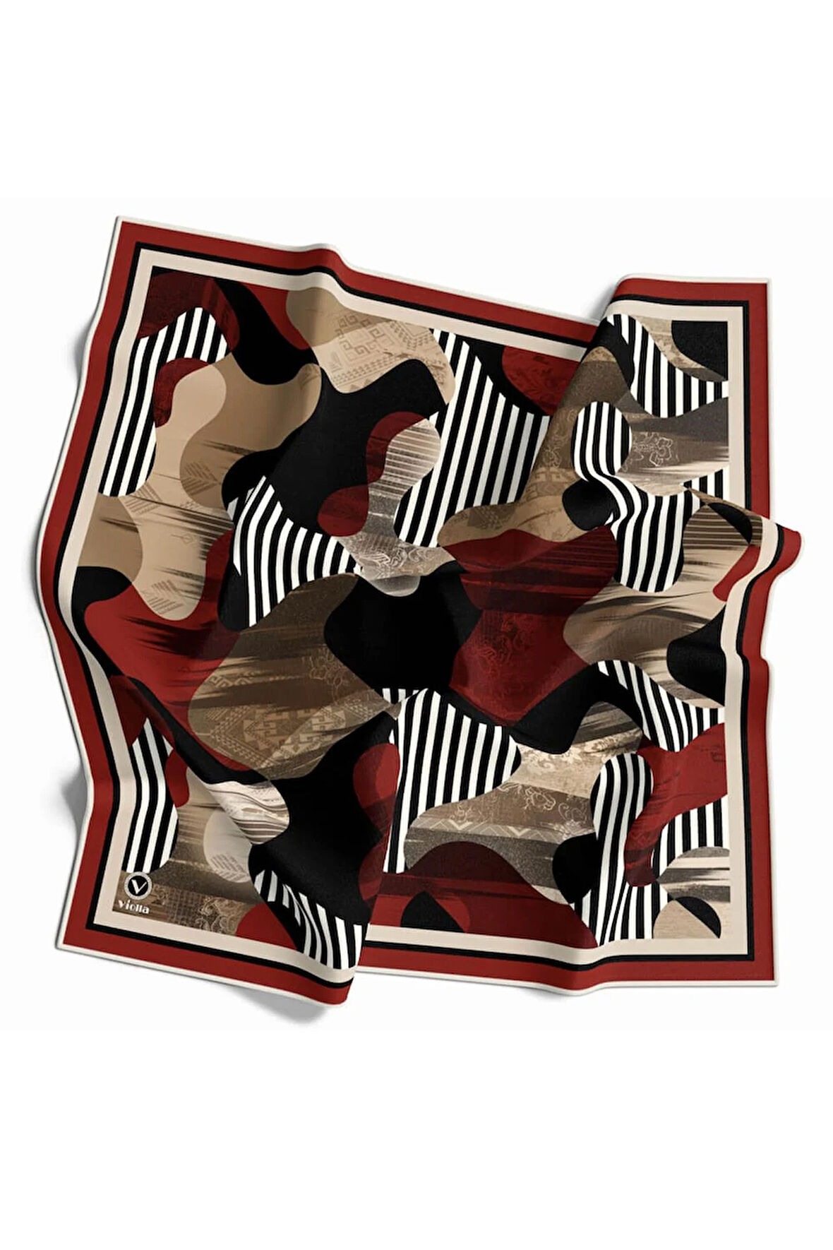 Twill Çizgili Geometrik Desenli Bordo Renkli 90x90 Eşarp (İpek İçermez)