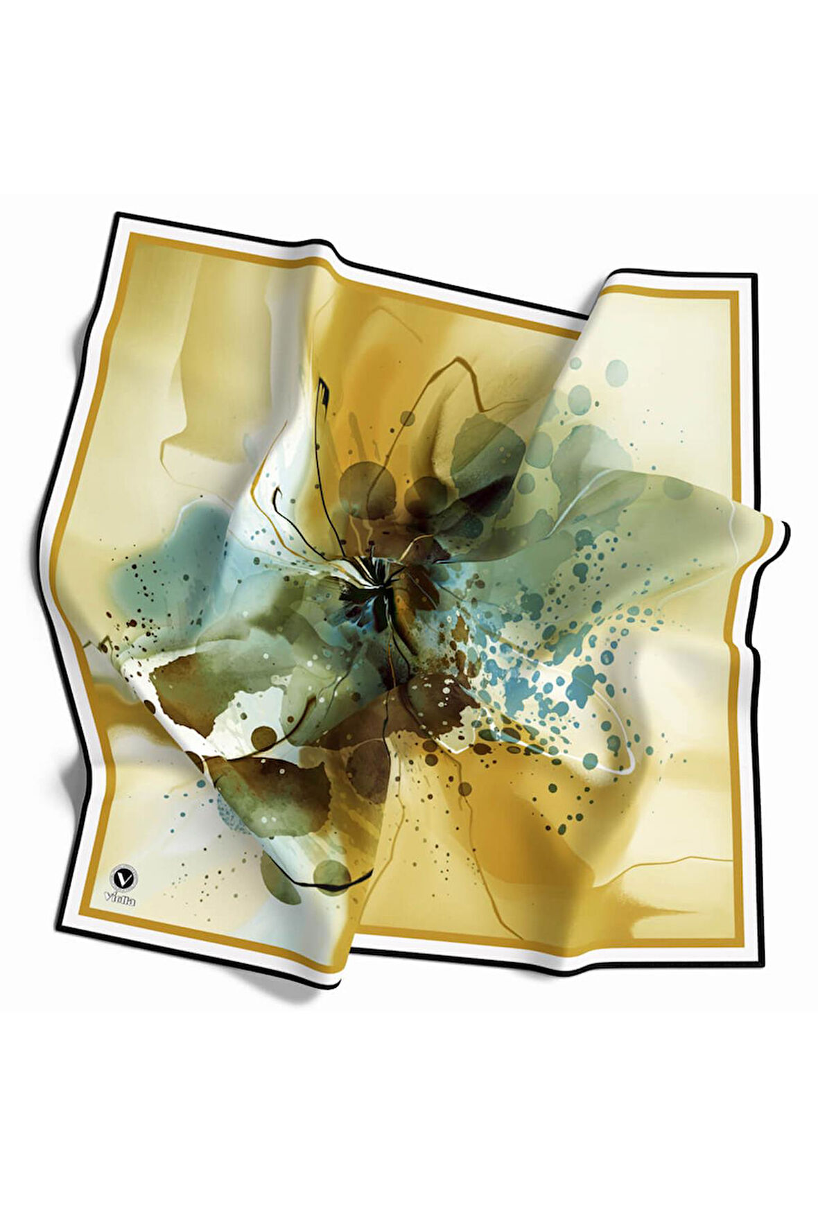 Twill Suluboya Çiçek Desenli Sarı Renkli 90x90 Soft Eşarp Kenar Dikiş Şekli El Dikişli