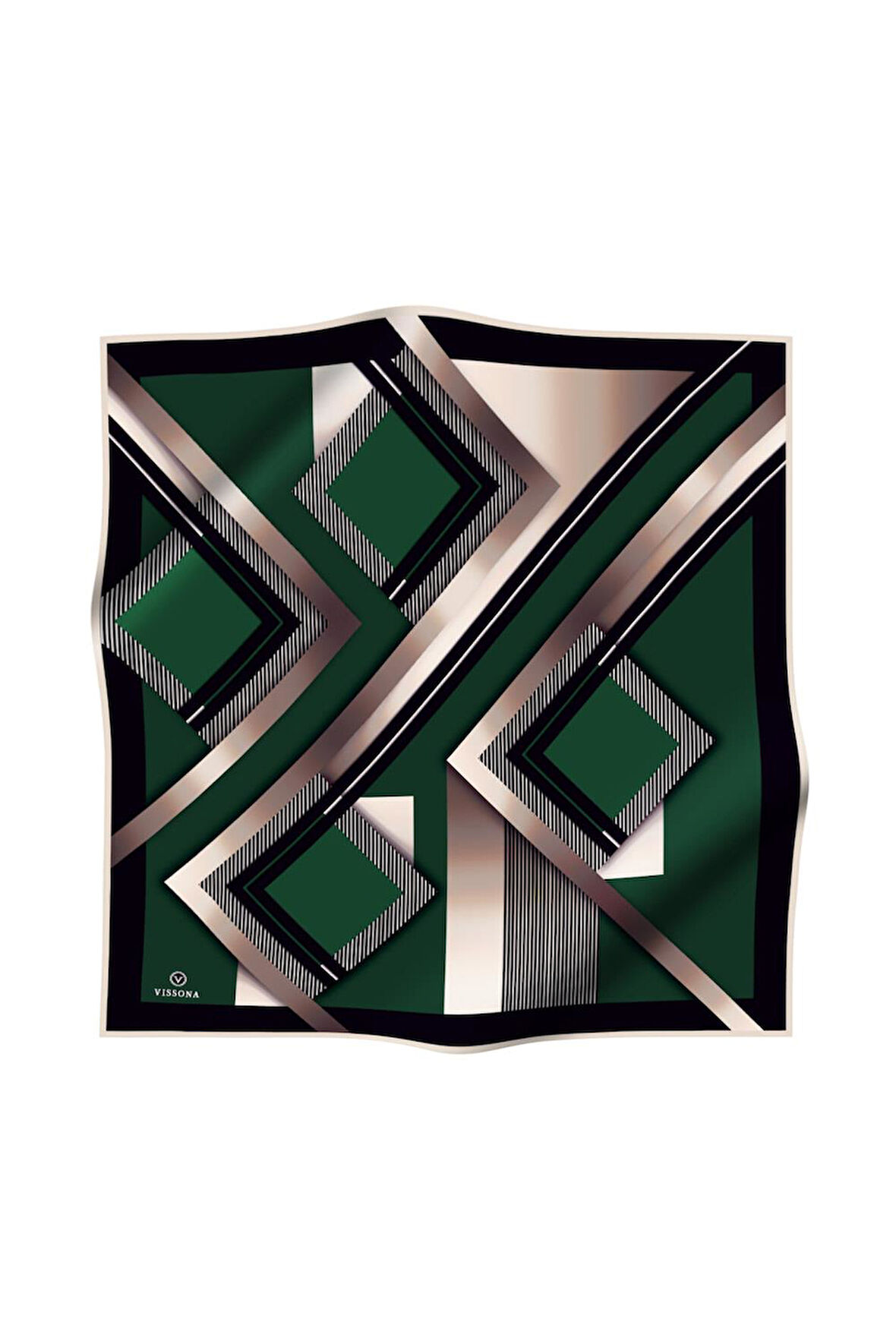 %100 Twill İpek Zebra Desenli Zümrüt Yeşili - Siyah Renkli 90x90 Eşarp Dikim Şekli : El Dikişi