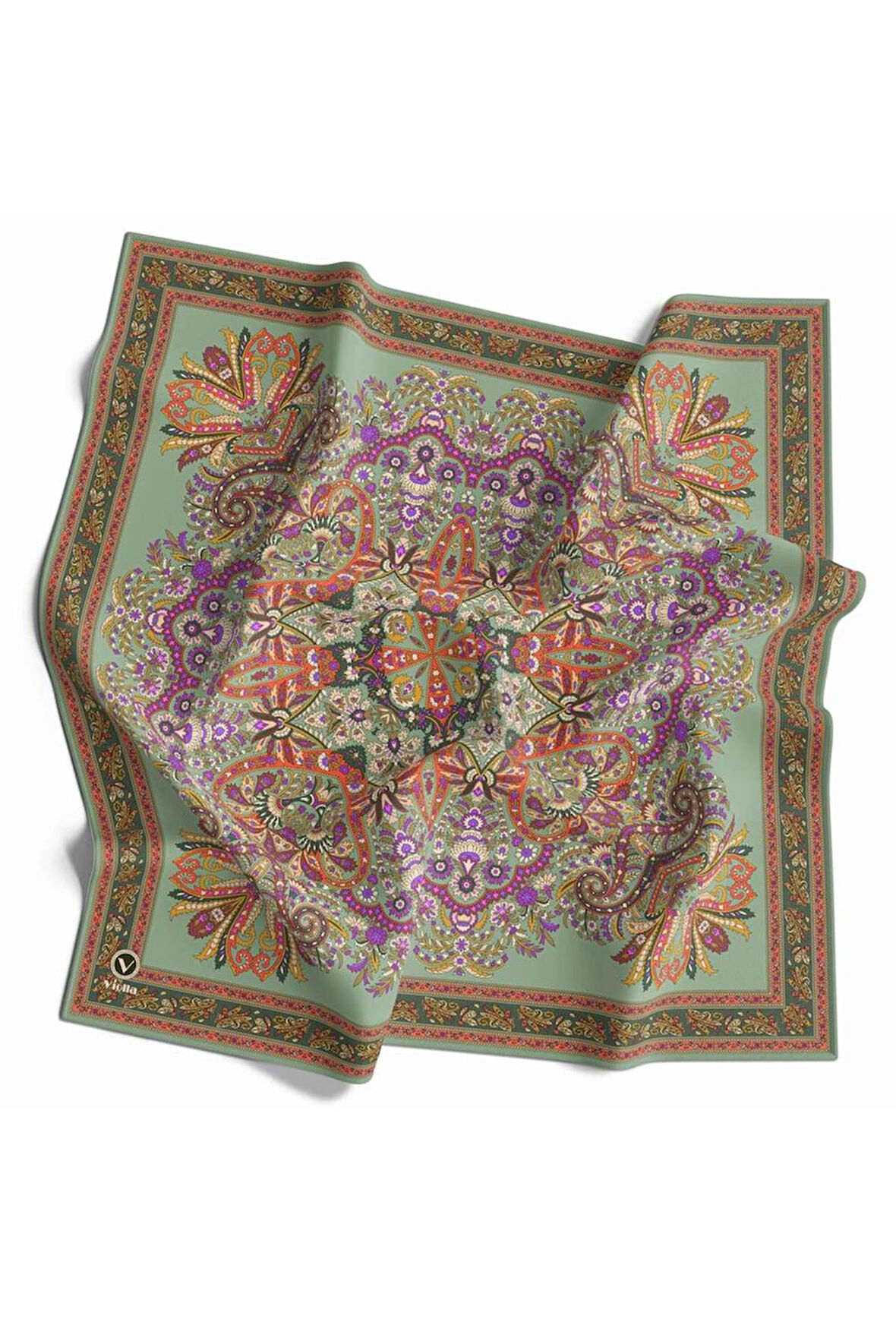 Kristal Şal Desenli Haki Renkli 90x90 Eşarp (İpek İçermez) Dikim Şekli : El Dikişi