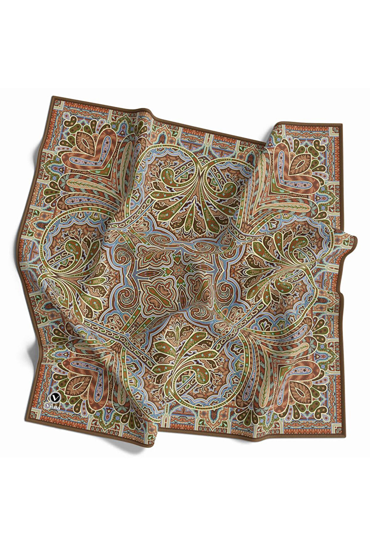 Kristal Şal Desenli Sütlükahverengi Renkli 90x90 Eşarp (İpek İçermez) Kenar Dikiş Şekli El Dikişli