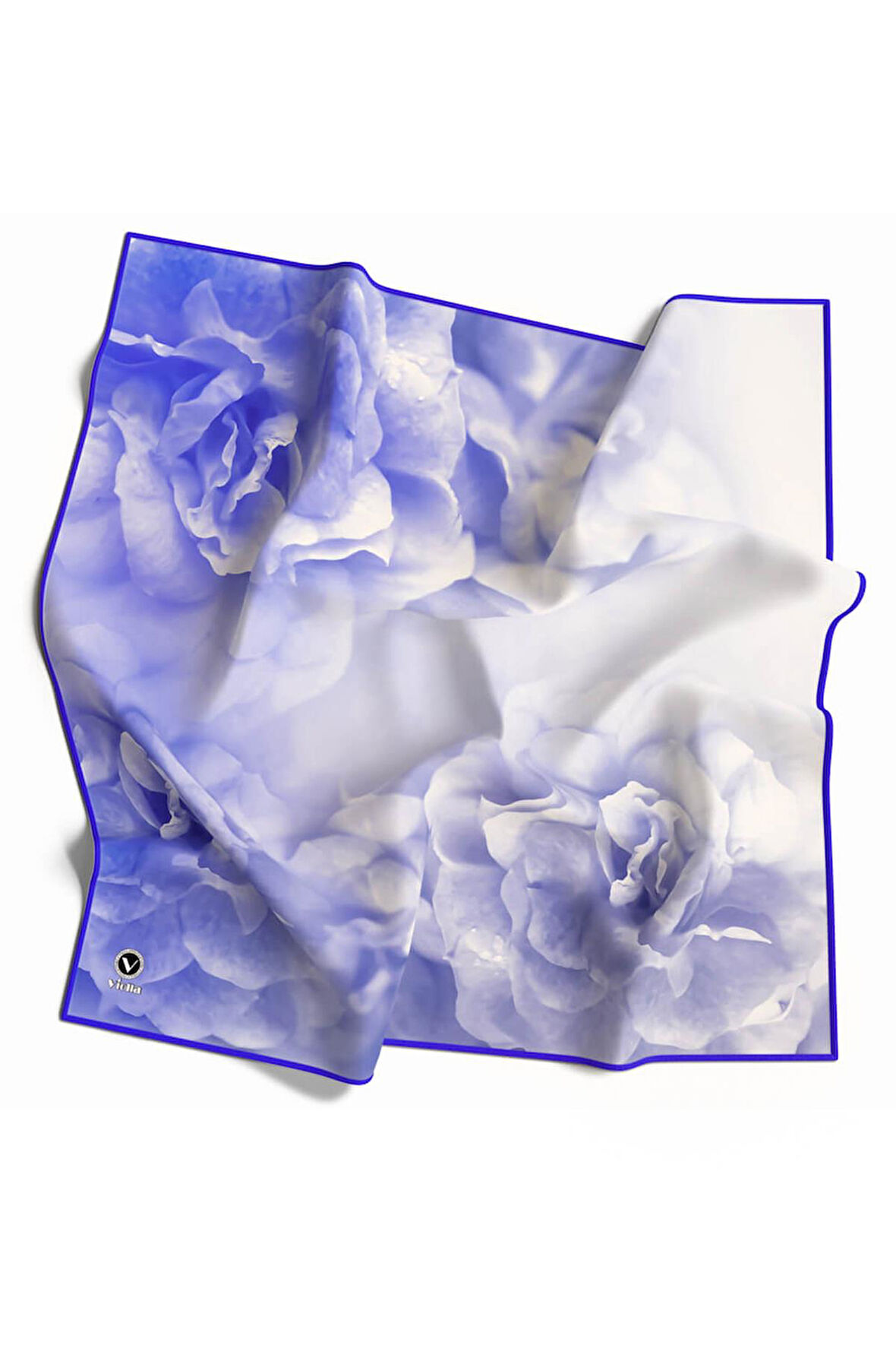 Rayon Büyük Çiçek Desenli Saks Renkli 90x90 Eşarp (İpek İçermez) Kenar Dikiş Şekli El Dikişli