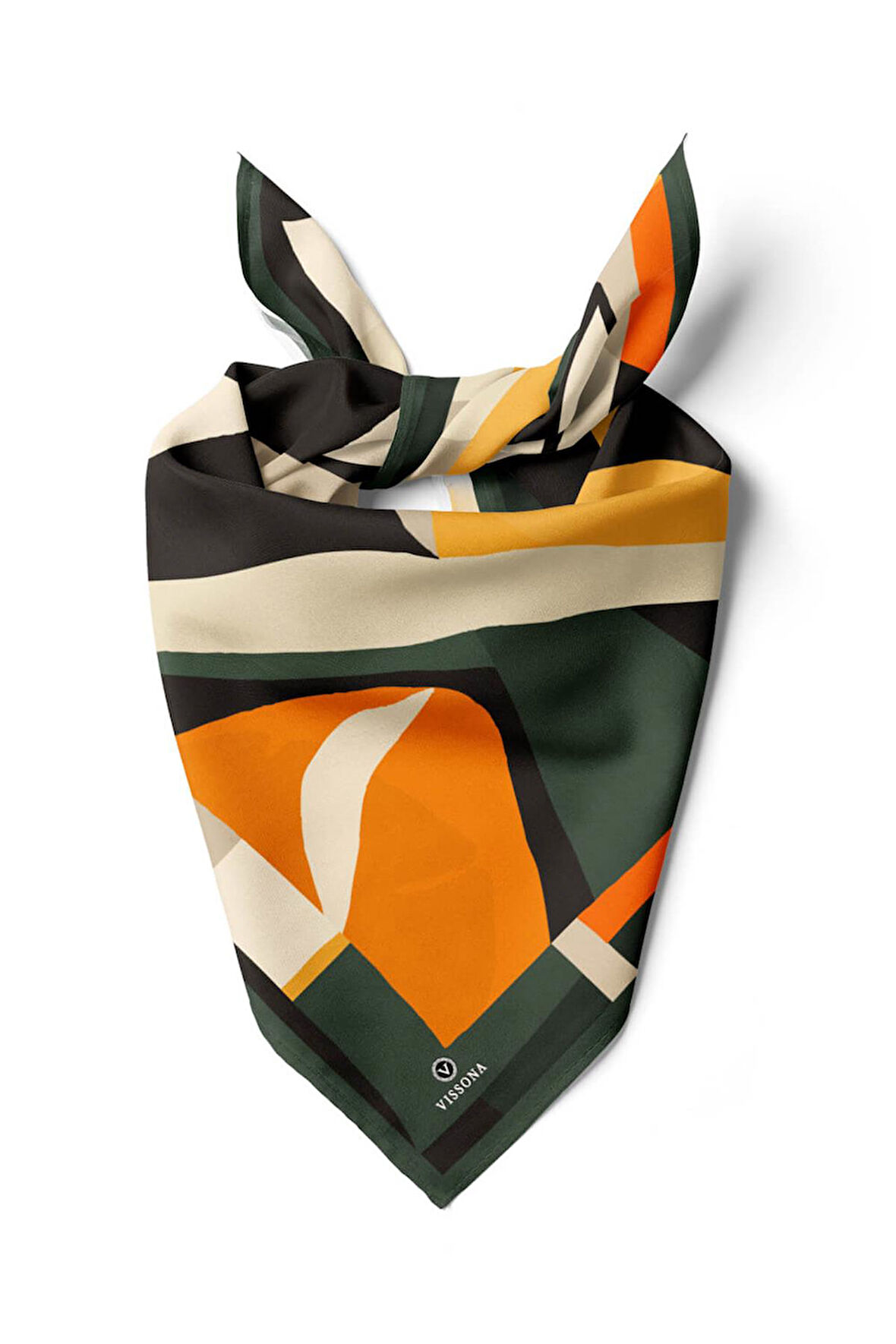 Saten İpek Geometrik Desenli Kadın Bandana