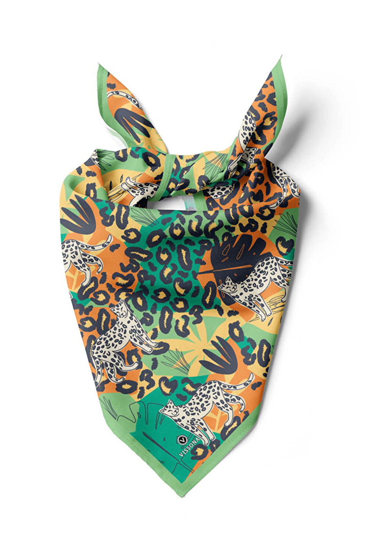 Saten İpek Leopar Desenli Kadın Bandana