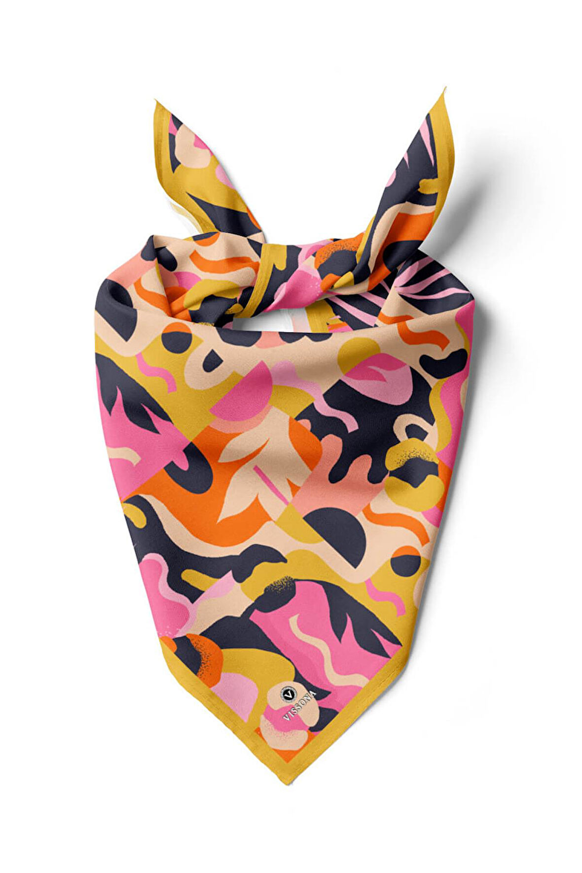 Saten İpek Geometrik Desenli Kadın Bandana