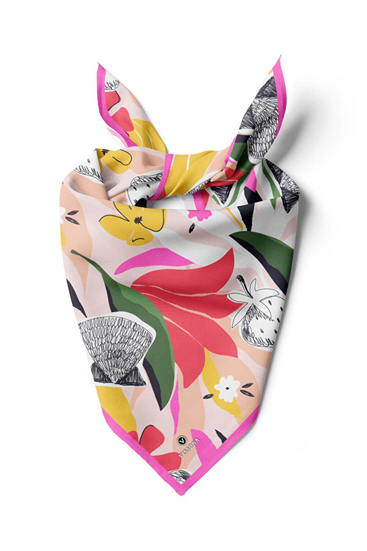 Saten İpek Çiçek Desenli Kadın Bandana