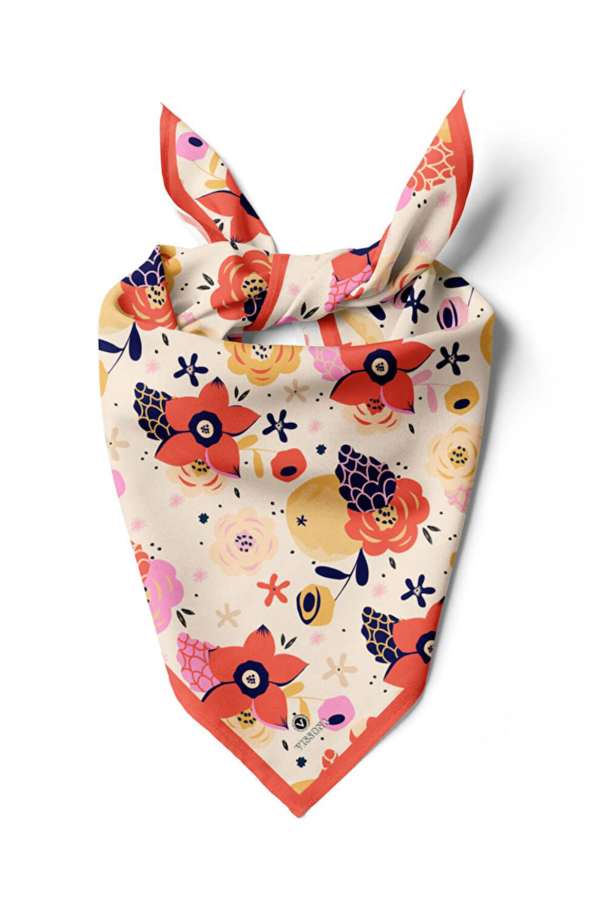 Saten İpek Çiçek Desenli Kadın Bandana