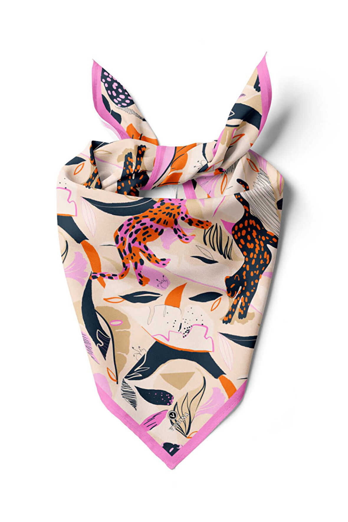 Saten İpek Kaplan Desenli Kadın Bandana