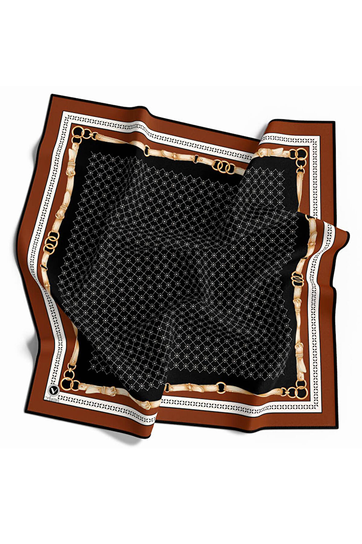 Twill Kemerli ve Çıtır Motifli Desenli Taba Renkli 90x90 Eşarp (İpek İçermez) Dikim Şekli : El Dikişi