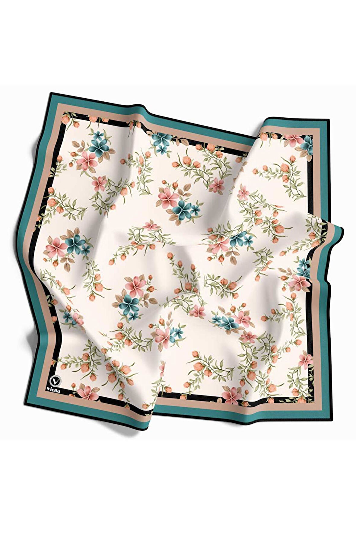 Rayon Çiçek Desenli Petrol Yeşili Renkli 90x90 Eşarp (İpek İçermez) Dikim Şekli : El Dikişi