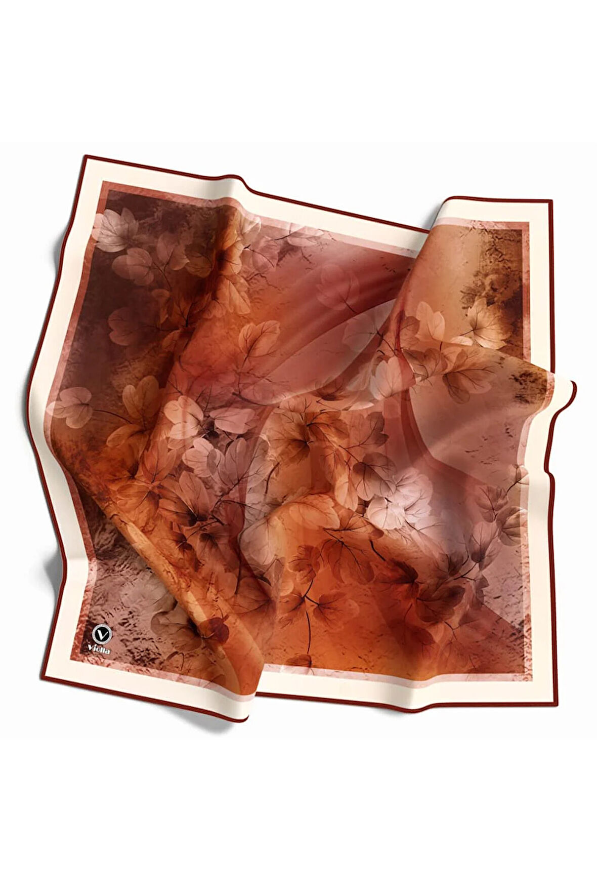 Kristal Batik Çiçek Desenli Taba Renkli 90x90 Eşarp (İpek İçermez) Kenar Dikiş Şekli El Dikişli