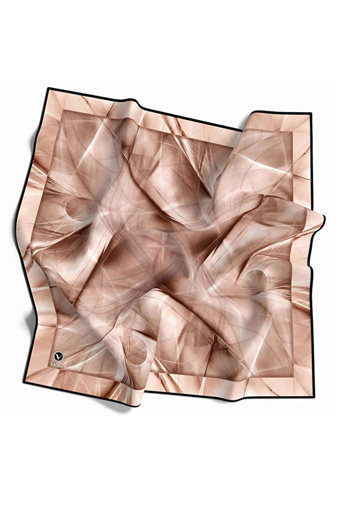 Twill Soyut Desenli Somon Renkli 90x90 Eşarp (İpek İçermez) Dikim Şekli : El Dikişi