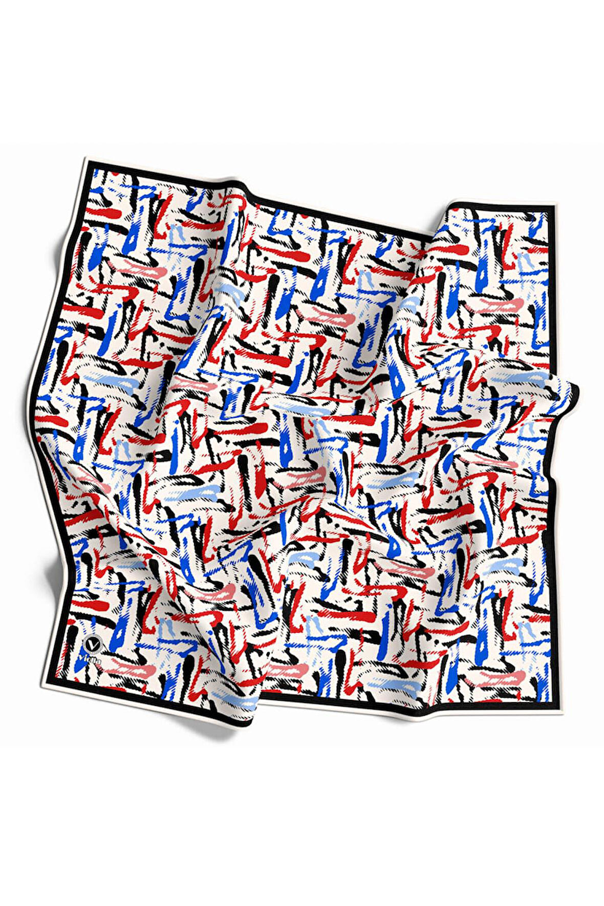 Twill Geometrik Desenli Saks - Kırmızı Renkli 90x90 Eşarp (İpek İçermez) Dikim Şekli : El Dikişi