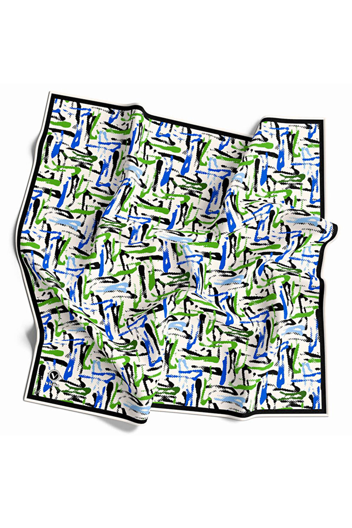 Twill Geometrik Desenli Saks - Zümrüt Yeşili Renkli 90x90 Eşarp (İpek İçermez) Dikim Şekli : El Dikişi