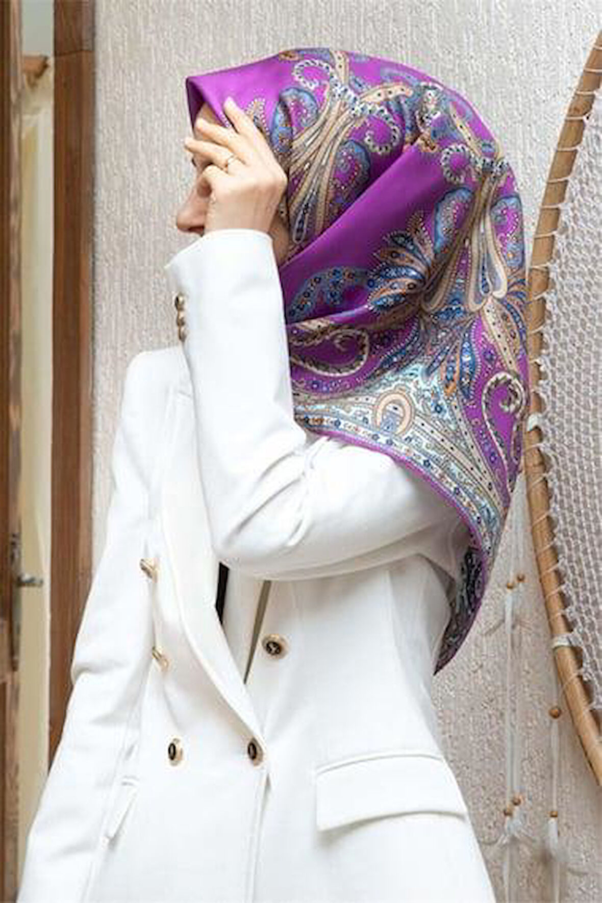 Vissona Tivil İpek Eşarp 60777 - 12 - 0026 - 0025 Pembe Etnik Desen