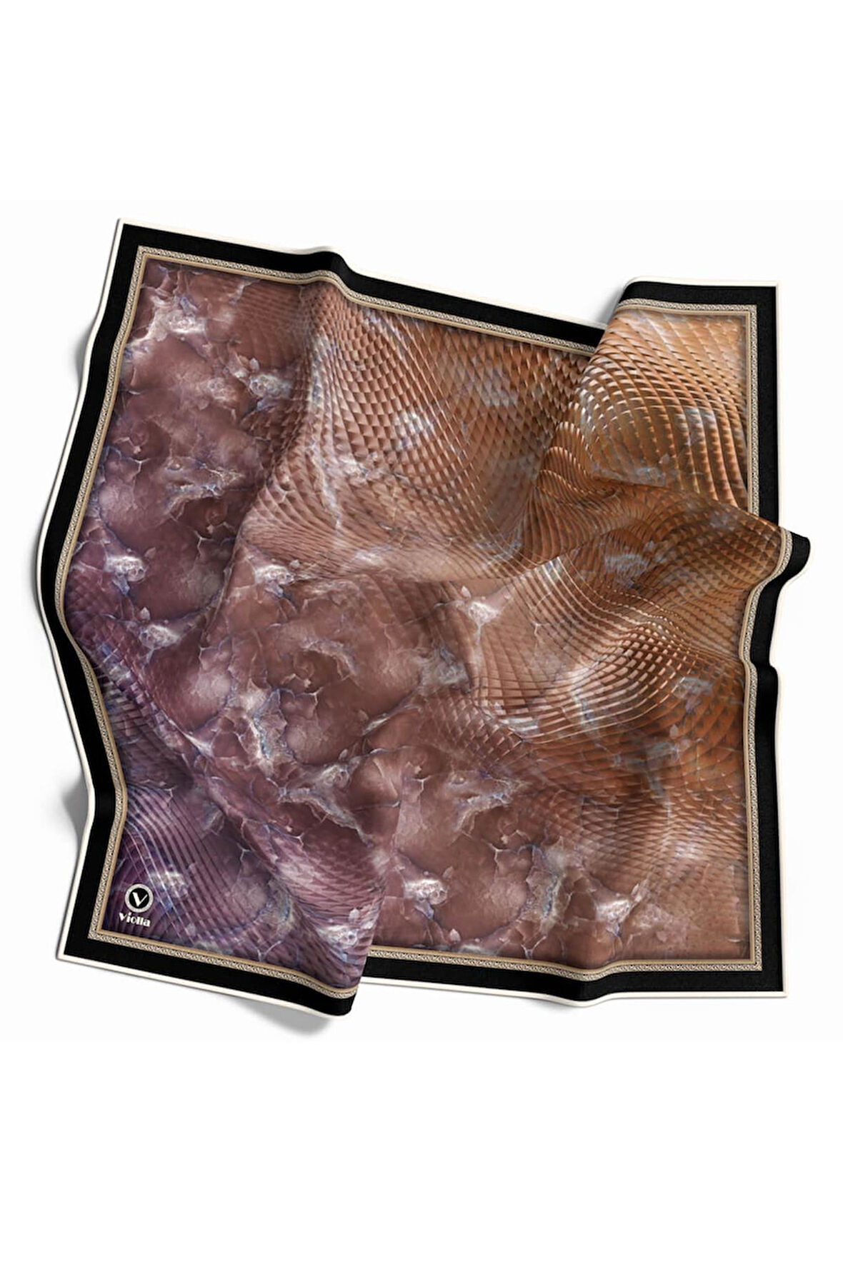 Twill Batik Desenli Pembe Renkli 90x90 Eşarp (İpek İçermez) Kenar Dikiş Şekli El Dikişli