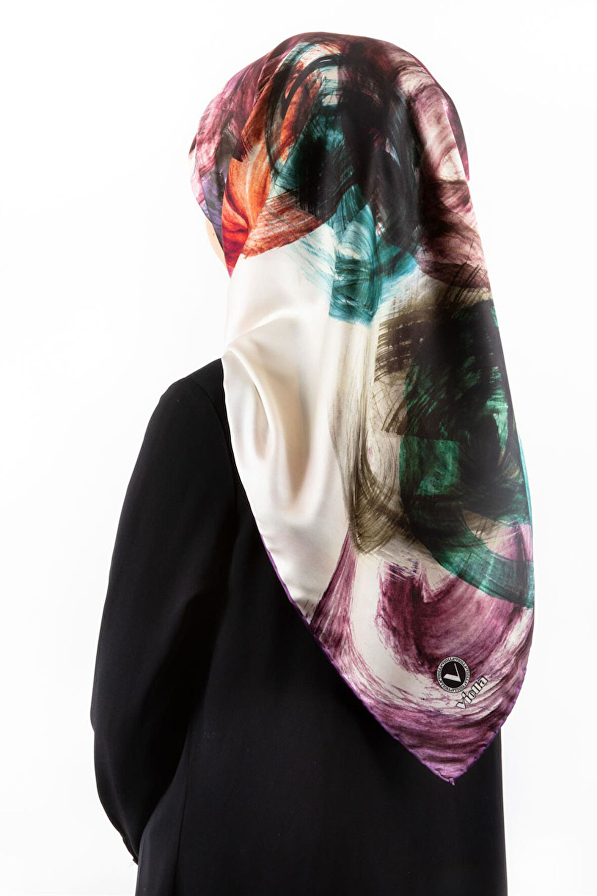 Twill Fırça Efektli Desenli Lila Renkli 90x90 Eşarp (İpek İçermez) Kenar Dikiş Şekli El Dikişli