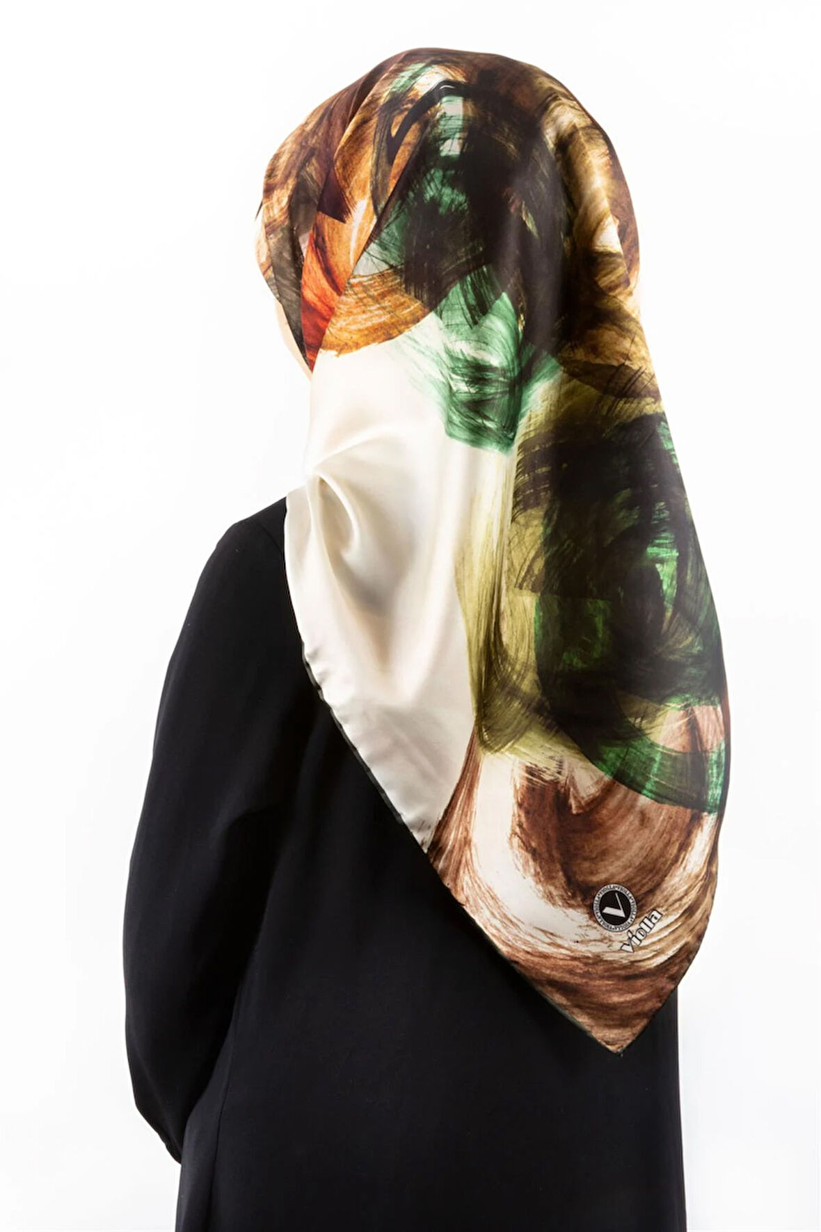 Twill Fırça Efektli Desenli Zümrüt Yeşili Renkli 90x90 Eşarp (İpek İçermez) Kenar Dikiş Şekli El Dikişli