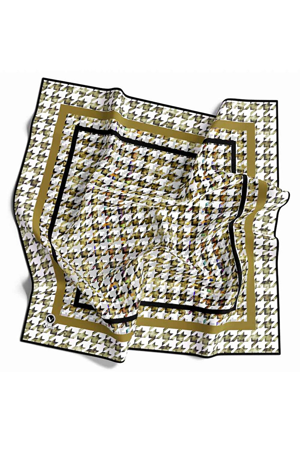 Twill Kazayağı Desenli Hardal Renkli 90x90 Eşarp (İpek İçermez) Kenar Dikiş Şekli El Dikişli