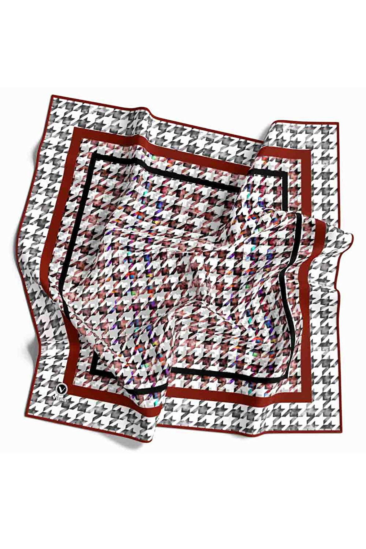 Twill Kazayağı Desenli Bordo Renkli 90x90 Eşarp (İpek İçermez) Kenar Dikiş Şekli El Dikişli