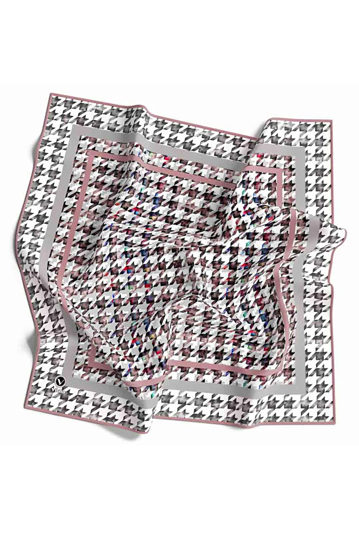 Twill Kazayağı Desenli Pudra Renkli 90x90 Eşarp (İpek İçermez) Kenar Dikiş Şekli El Dikişli