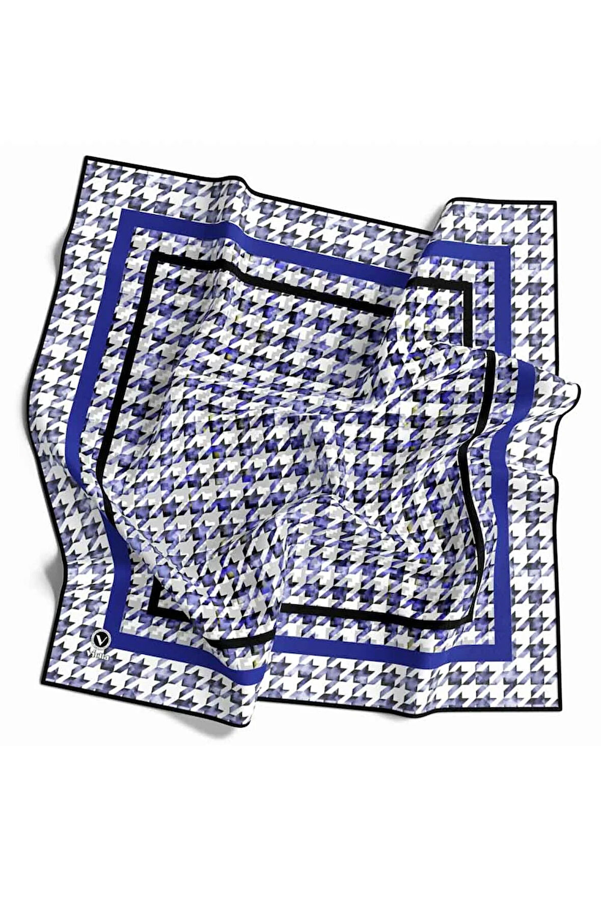 Twill Kazayağı Desenli Saks Renkli 90x90 Eşarp (İpek İçermez) Kenar Dikiş Şekli El Dikişli