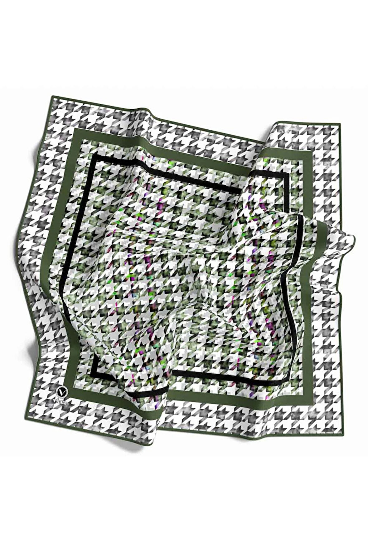 Twill Kazayağı Desenli Haki Renkli 90x90 Eşarp (İpek İçermez) Kenar Dikiş Şekli El Dikişli