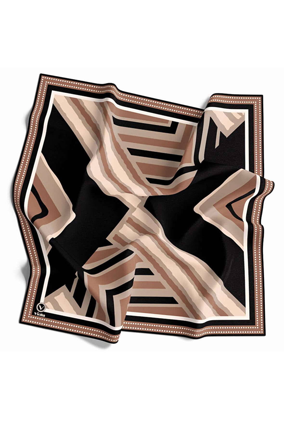 Soft Geometrik Desenli Bakır Renkli 90x90 Eşarp (İpek İçermez) Kenar Dikiş Şekli El Dikişli