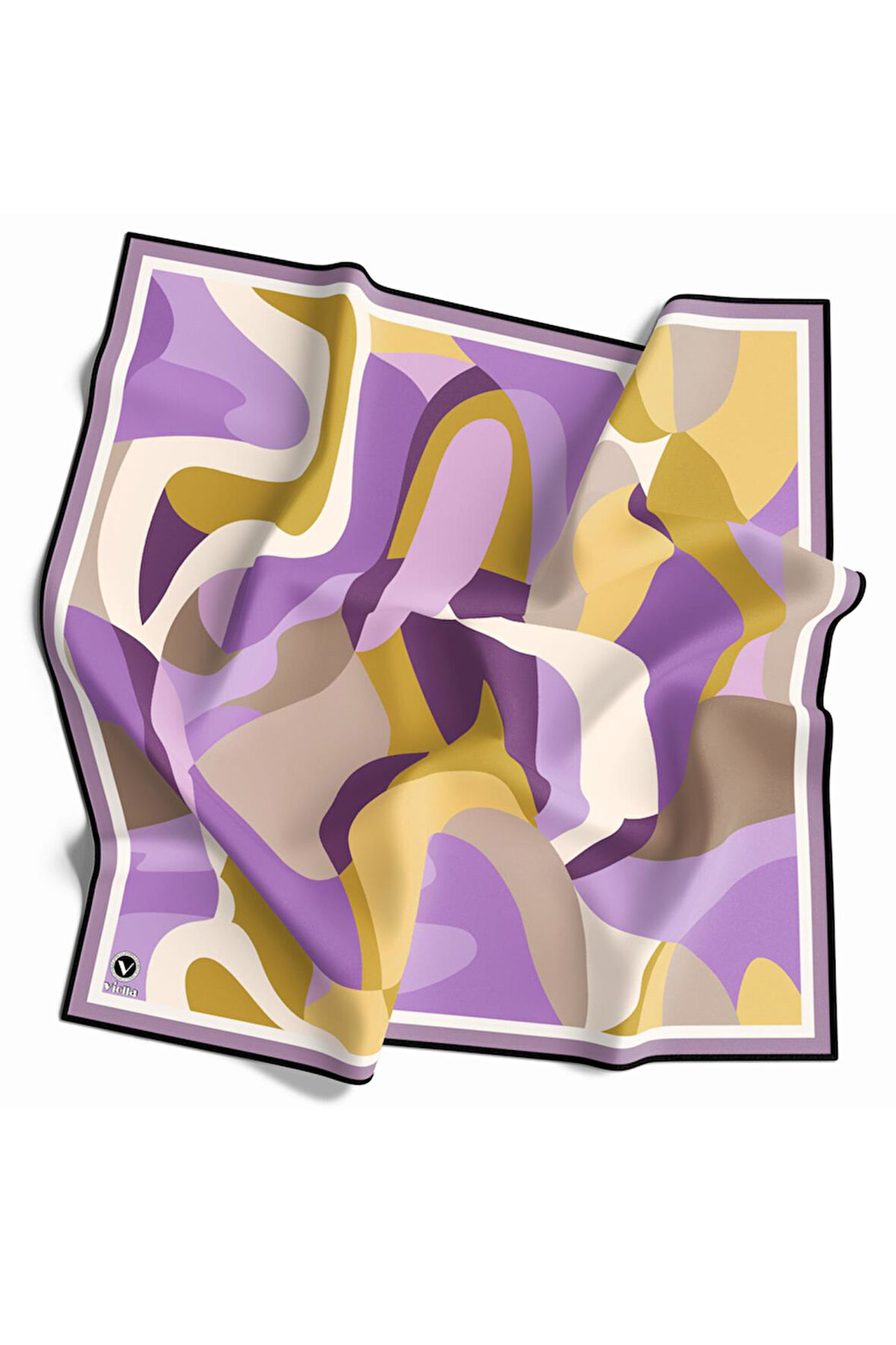 Twill Sulu Boyalı Çiçek Desenli Mor Renkli 90x90 Eşarp (İpek İçermez) Dikim Şekli : El Dikişi