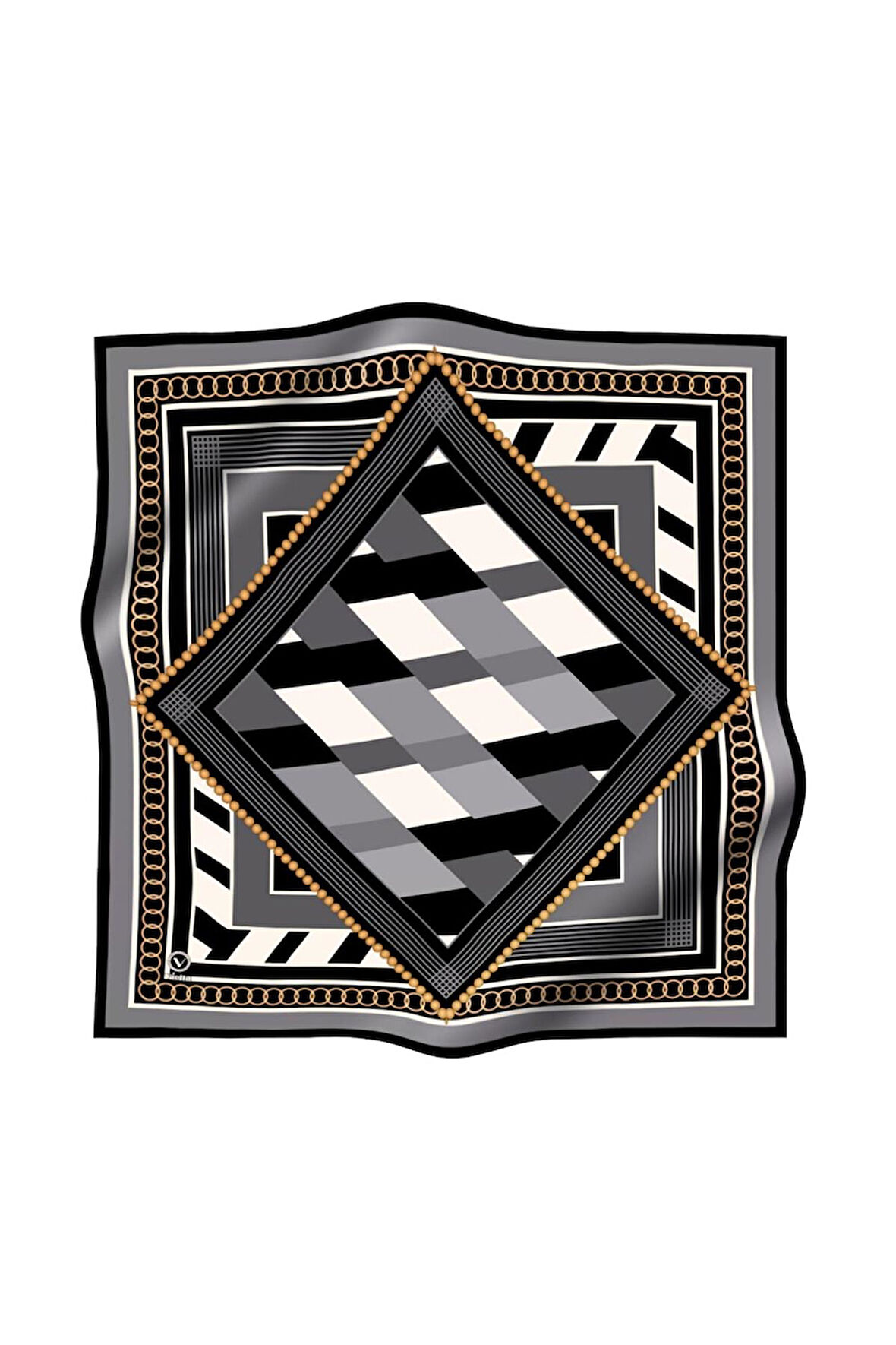 Soft Geometrik Desenli Gri Renkli 90x90 Eşarp (İpek İçermez) Kenar Dikiş Şekli El Dikişli