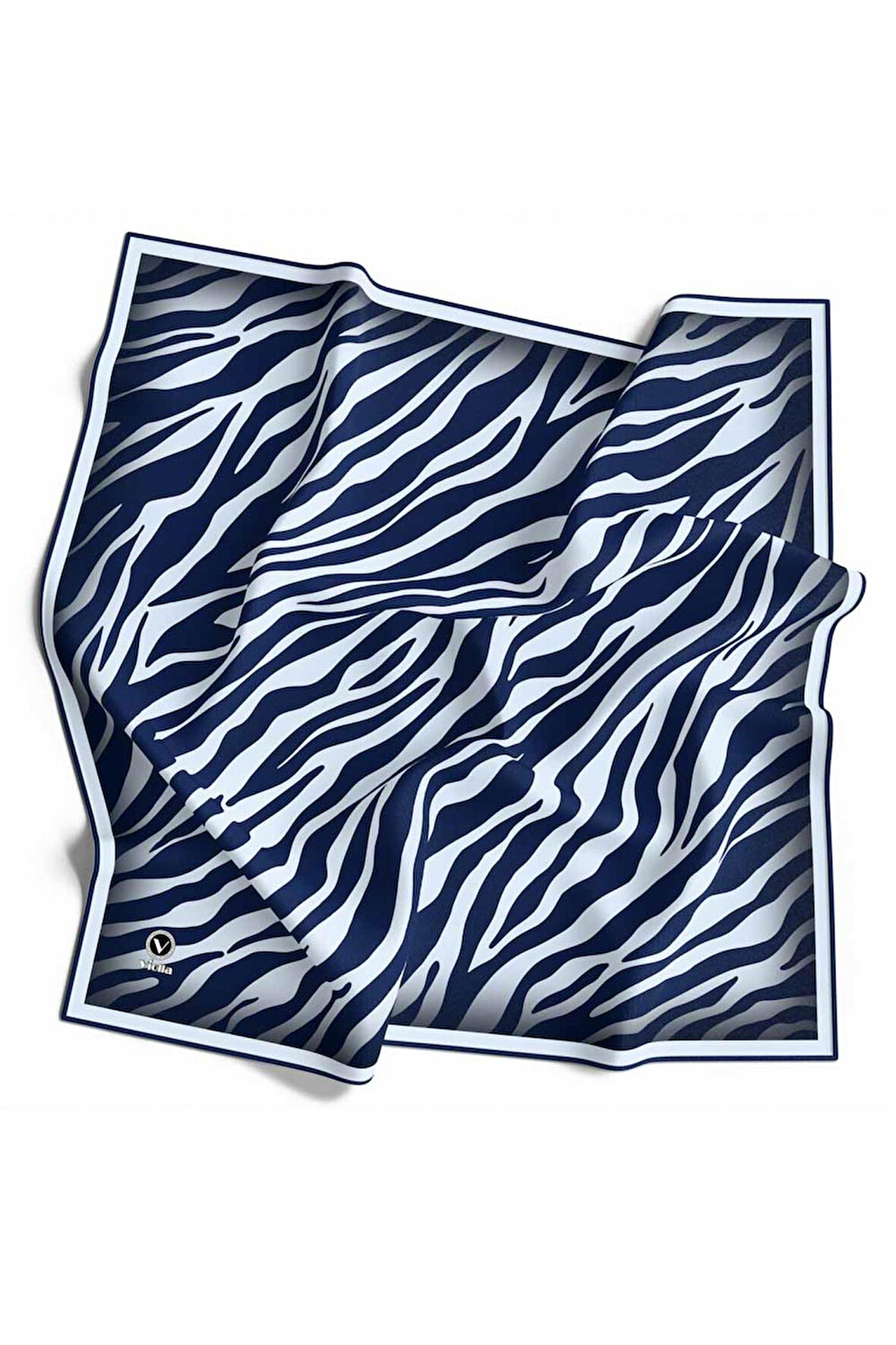 Kristal Zebra Desenli Bebe Mavisi - Lacivert Renkli 90x90 Eşarp (İpek İçermez) Dikim Şekli : El Dikişi