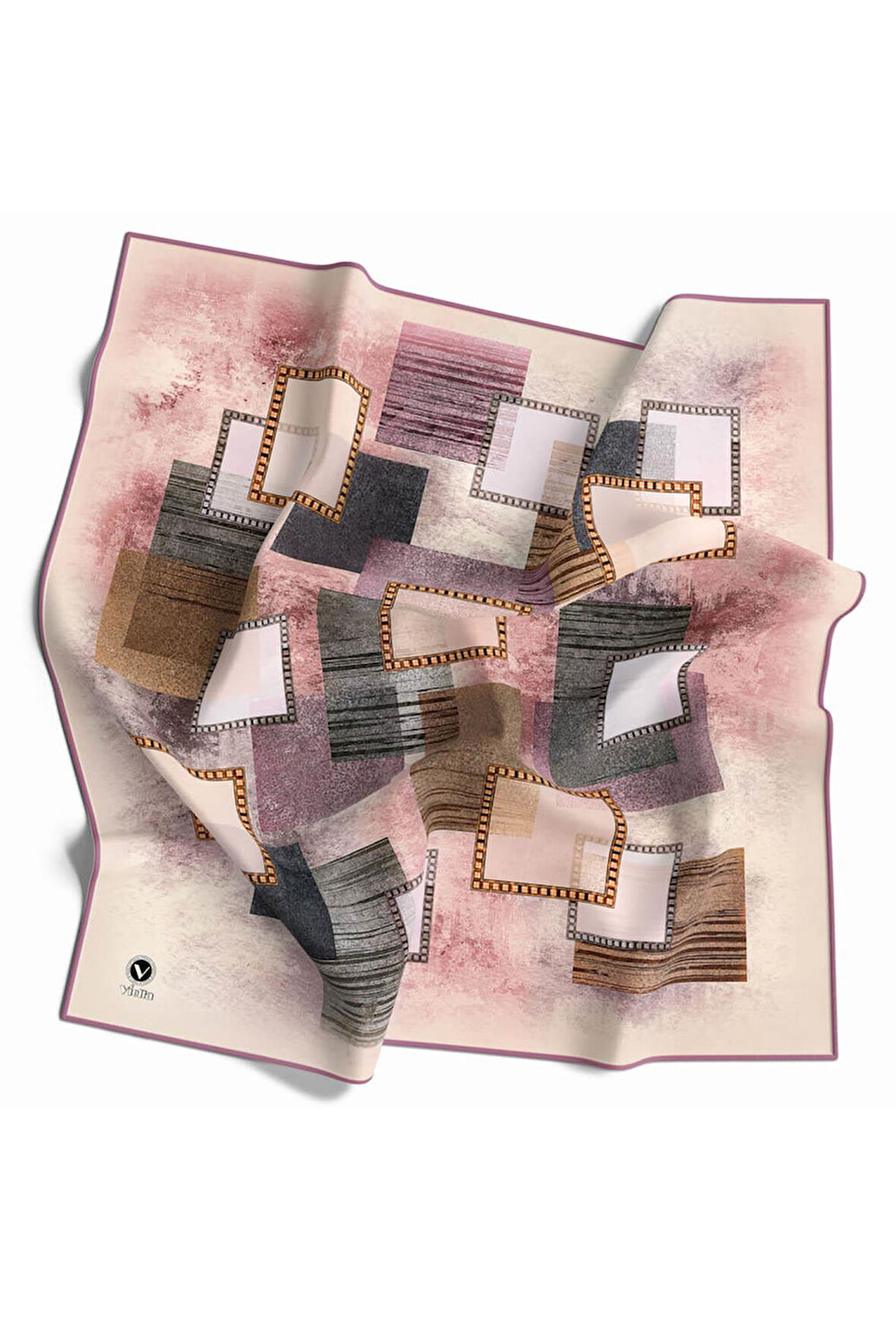 Twill Batik Desenli Pembe Renkli 90x90 Eşarp (İpek İçermez) Kenar Dikiş Şekli El Dikişli