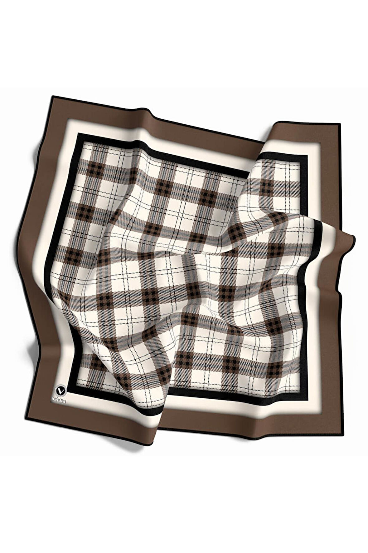 Twill Ekose Desenli Vizon Renkli 90x90 Eşarp (İpek İçermez) Kenar Dikiş Şekli El Dikişli