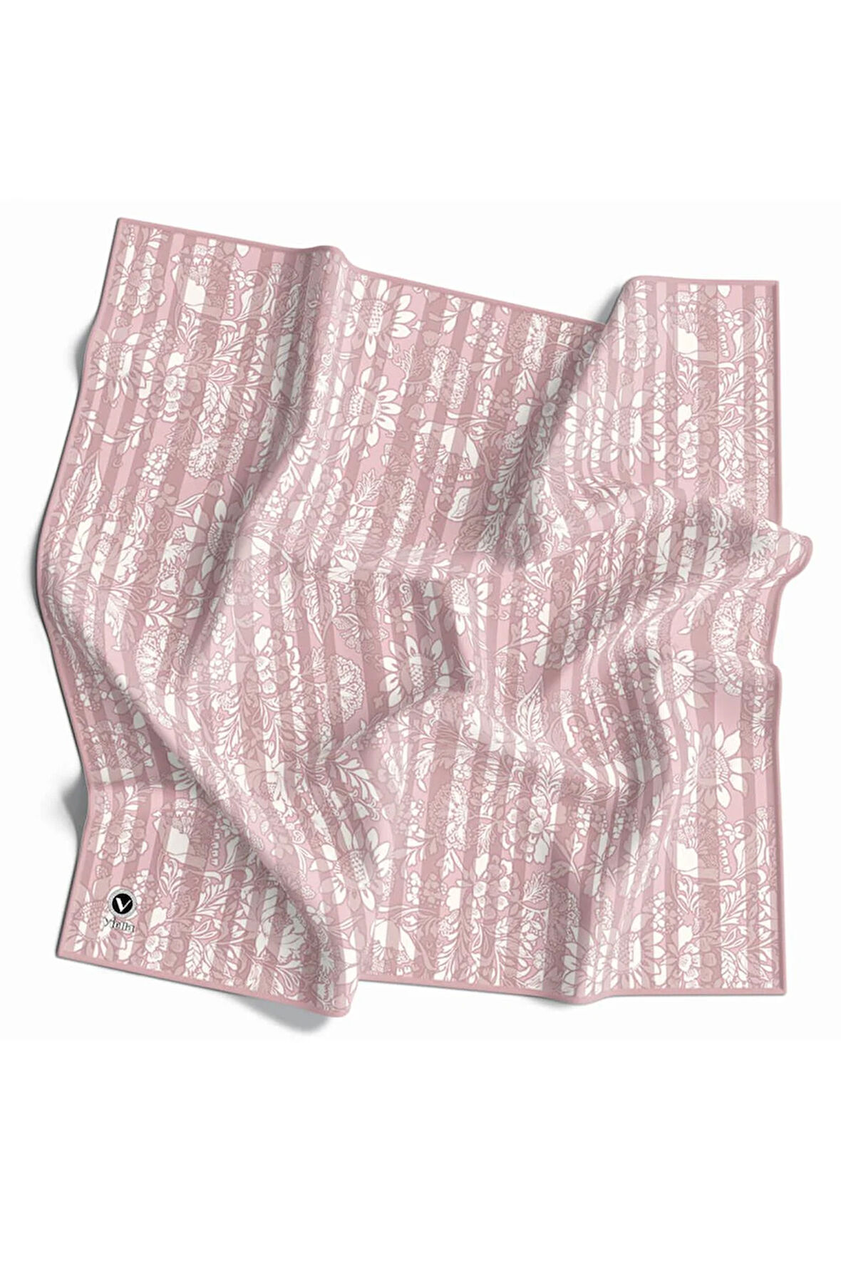 Twill Batik Şal Desenli Pudra Renkli 90x90 Eşarp (İpek İçermez) Kenar Dikiş Şekli El Dikişli