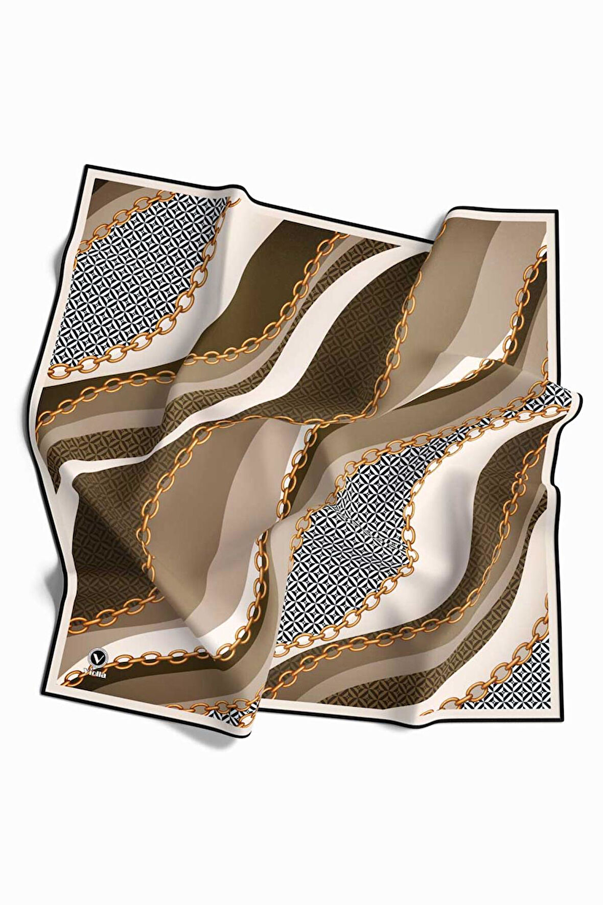 Kristal Zincir Desenli Bej Renkli 90x90 Eşarp (İpek İçermez) Dikim Şekli : El Dikişi