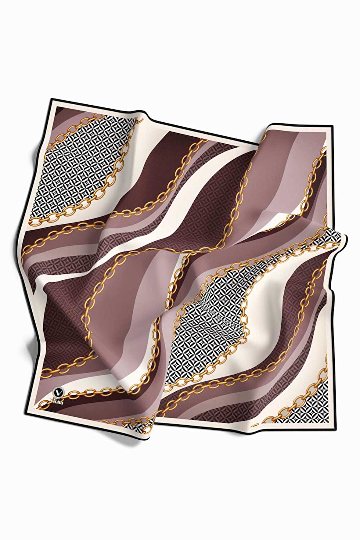 Kristal Zincir Desenli Pudra Renkli 90x90 Eşarp (İpek İçermez) Dikim Şekli : El Dikişi