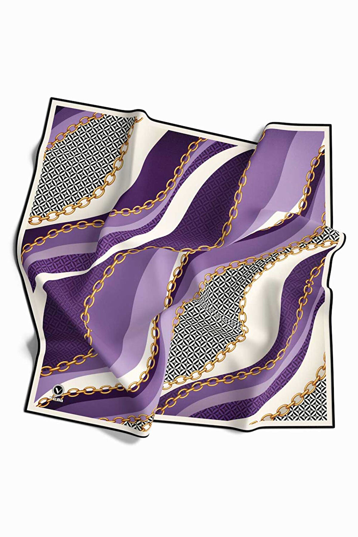 Kristal Zincir Desenli Mor Renkli 90x90 Eşarp (İpek İçermez) Dikim Şekli : El Dikişi