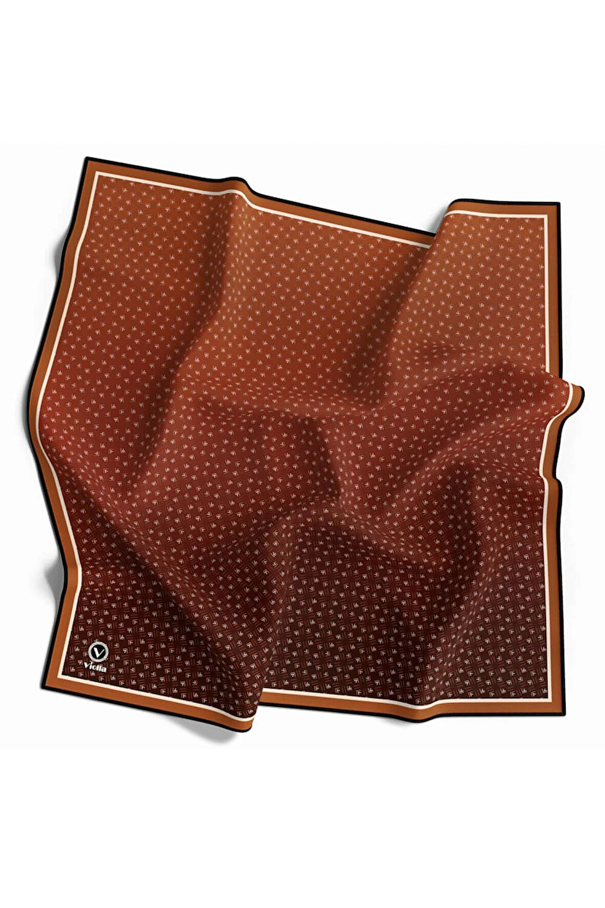 Kristal Minik Motifli Ve Degrade Desenli Turuncu Renkli 90x90 Eşarp (İpek İçermez) Kenar Dikiş Şekli El Dikişli