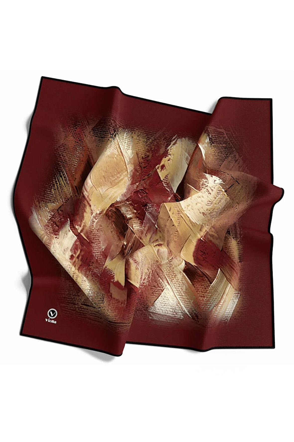 Twill Fırça Efektli Desenli Bordo Renkli 90x90 Eşarp (İpek İçermez) Kenar Dikiş Şekli El Dikişli