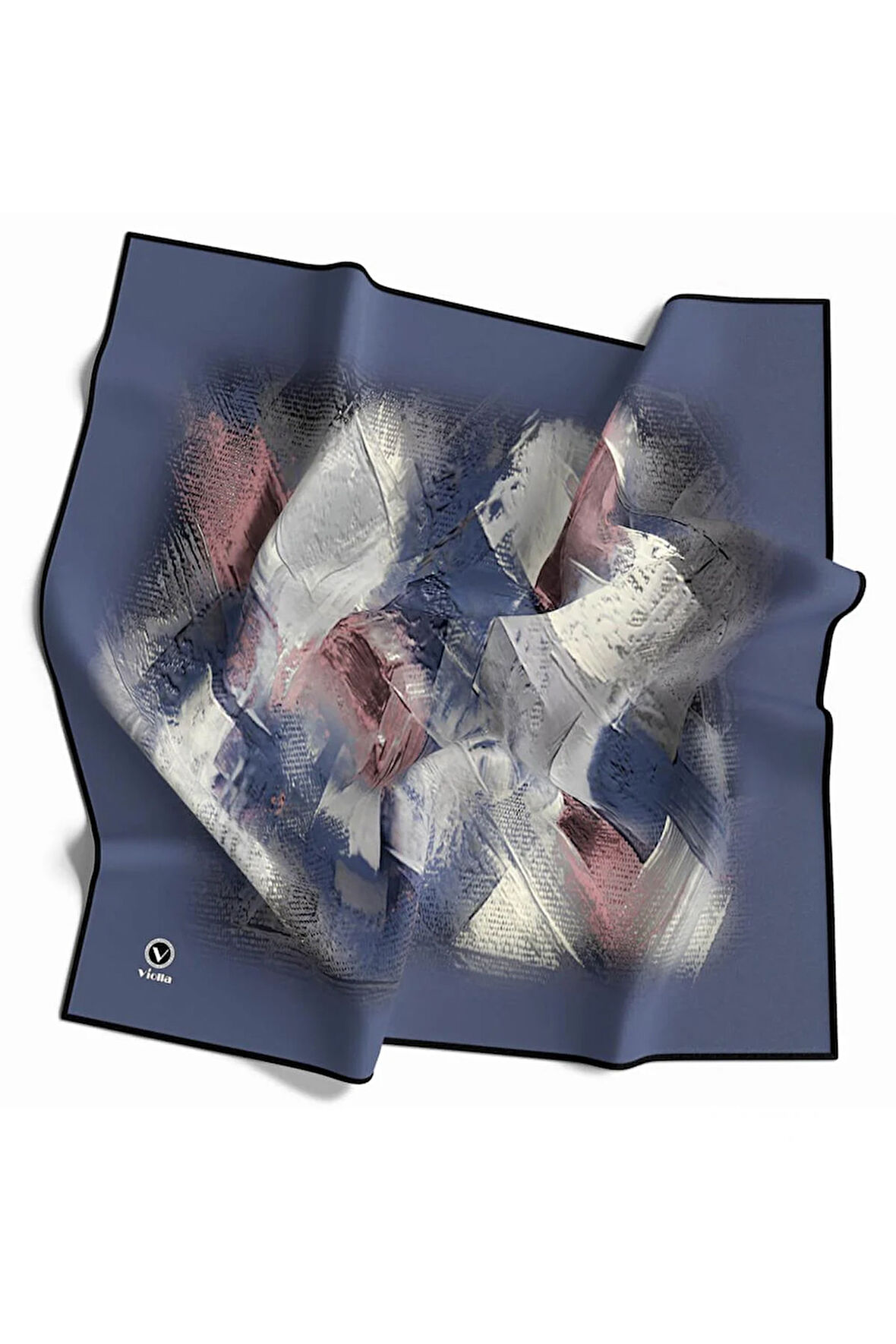 Twill Fırça Efektli Desenli İndigo Renkli 90x90 Eşarp (İpek İçermez) Kenar Dikiş Şekli El Dikişli